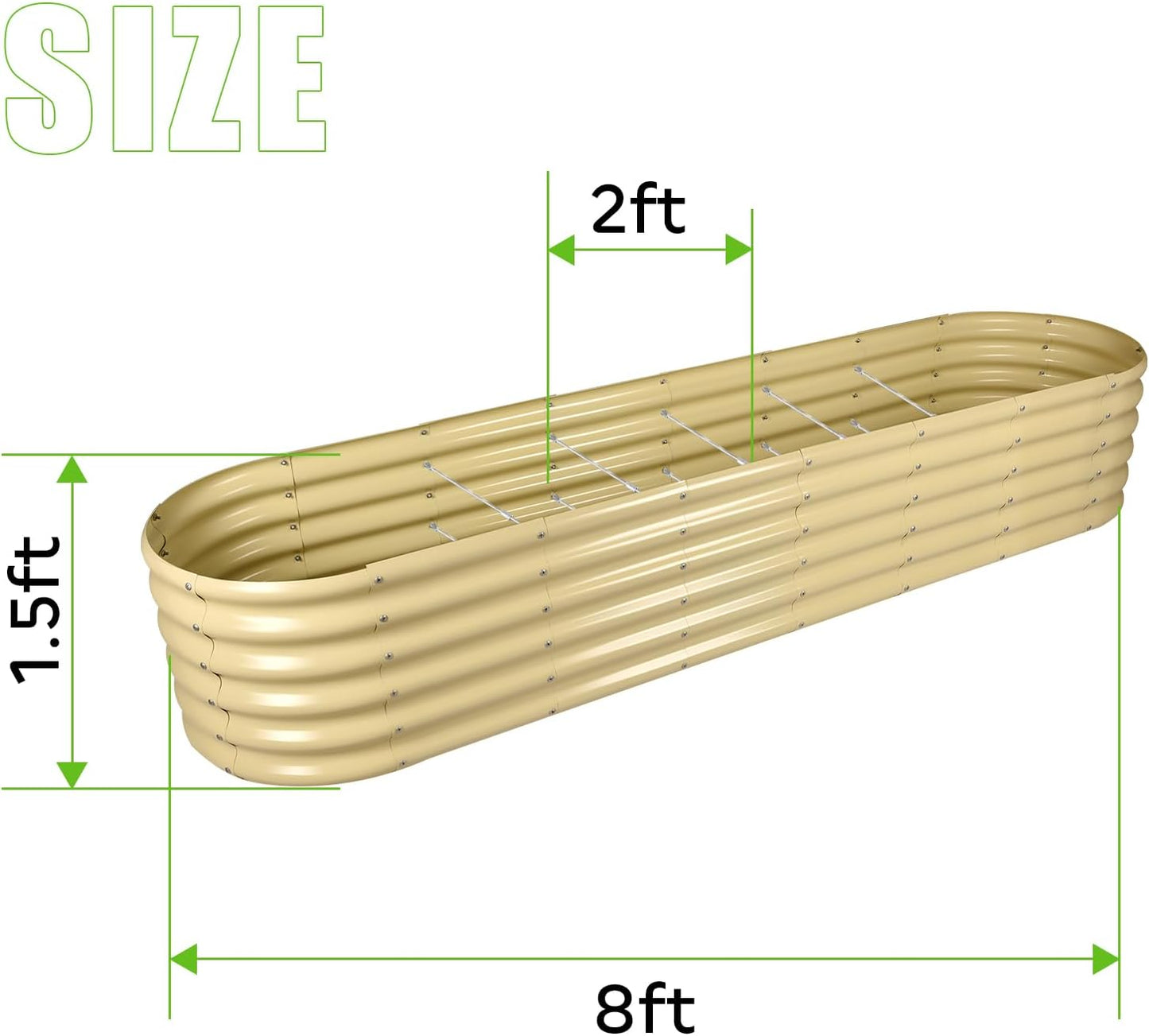 Land Guard 8×2×1.5ft Galvanized Raised Garden Bed Kit, Raised Garden Boxes Outdoor, Oval Metal Raised Garden Beds for Vegetables, Cream Yellow
