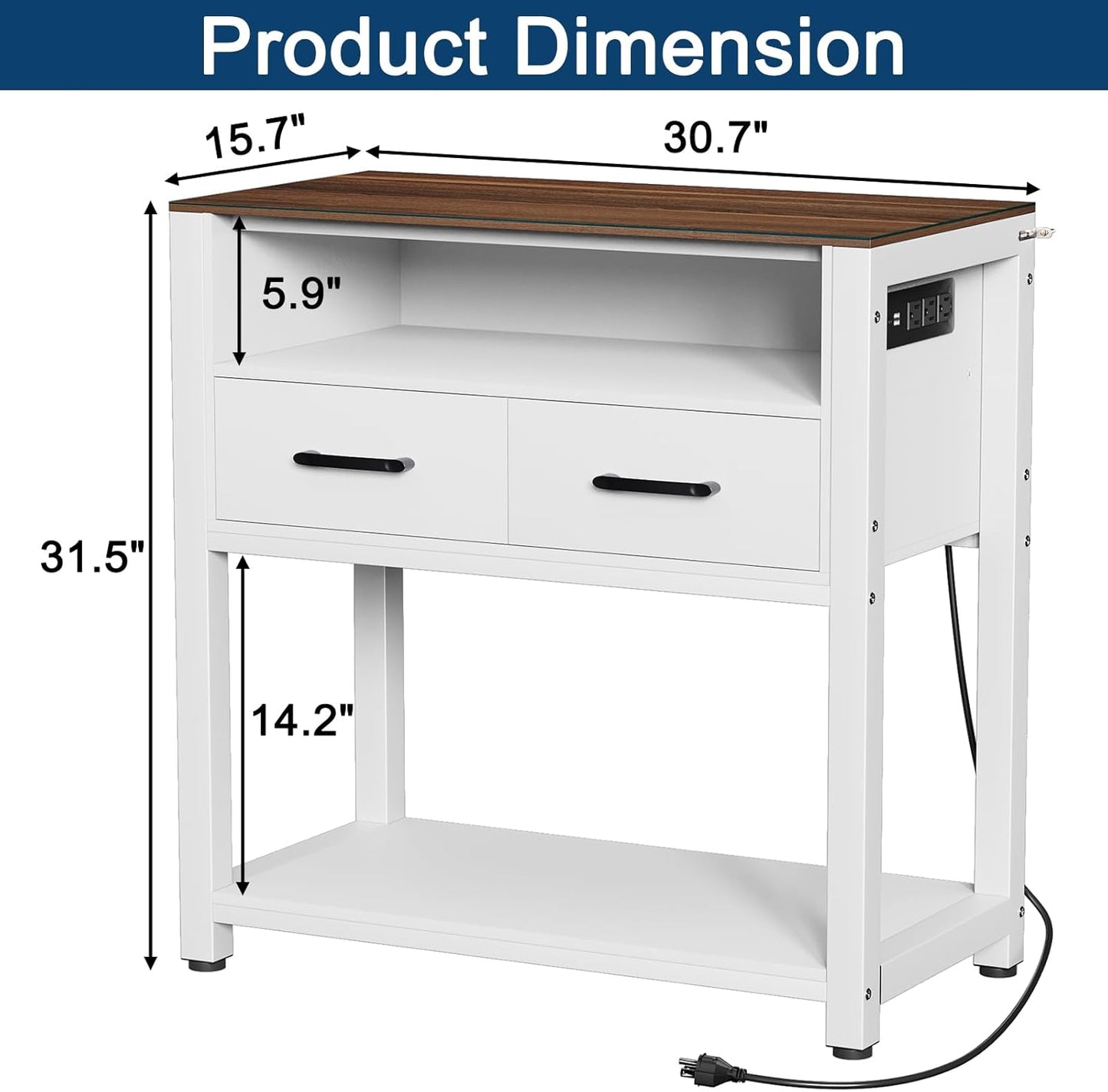 20-29 Gallon Fish Tank Stand with Power Outlet & 2 Storage Drawers, Heavy Duty Metal Frame Aquarium Stand with Waterproof Mat, 30.7" L*15.7" W Tabletop, 550LBS Capacity, White+Brown