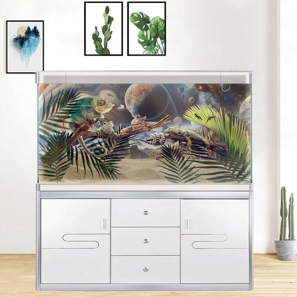72X24IN Cosmic Spaceterrarium Background, Cool Parallel Space Themed Aquarium Reptile Habitat Background, Aquarium Background with 10EVA Double-Sided Tape
