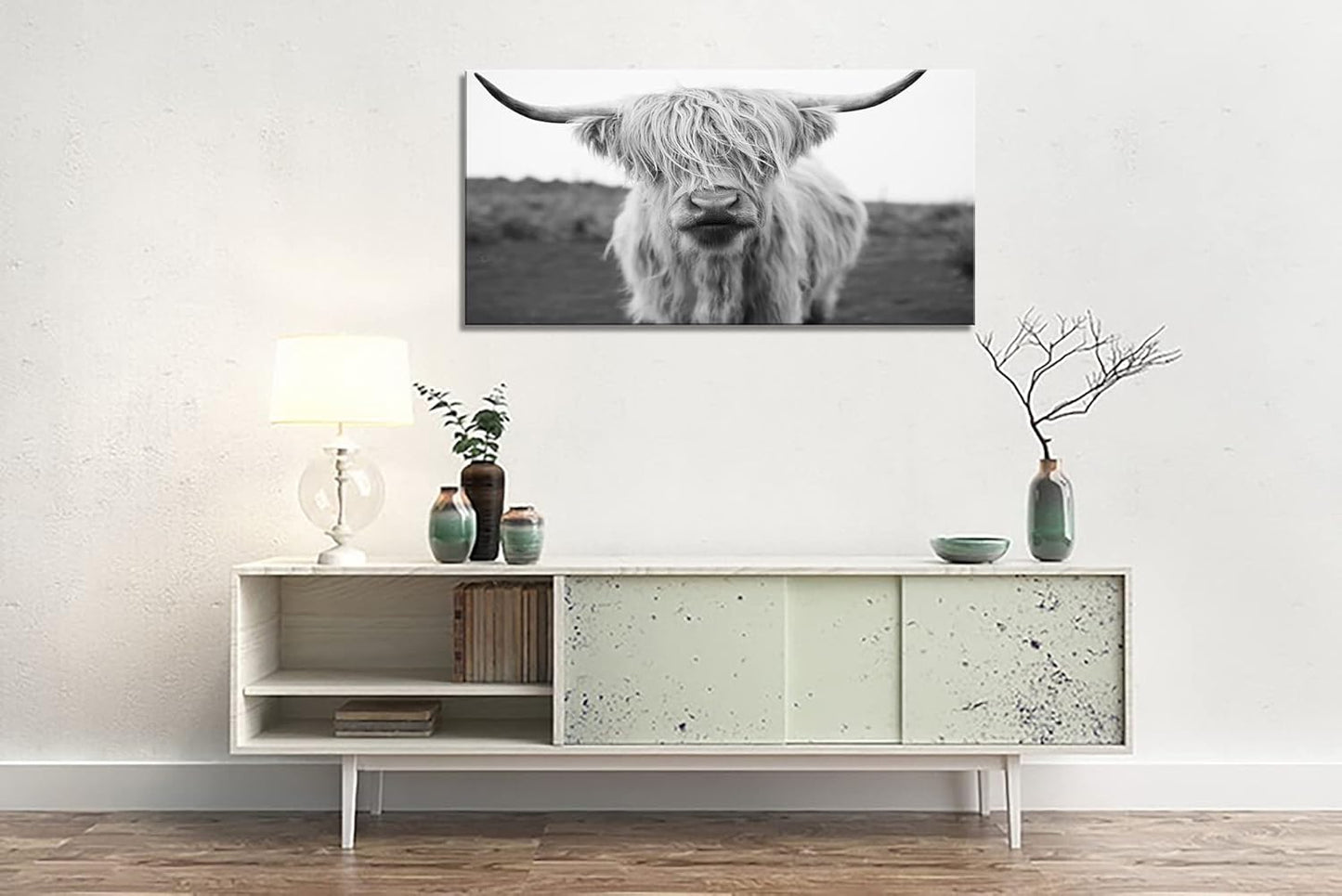 XXMWallArt FC3662 Highland Cow Canvas Art - Black and White Animal Wall Decor for Living Room, Bedroom, Office