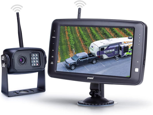 Wireless Backup Camera System with 7 inch Splitscreen, Waterproof Wireless Rear View Camera with Night Vision, Support add 2nd Wireless Reversing Camera for Trailer, RV, Trucks, Horse-Trailer, etc