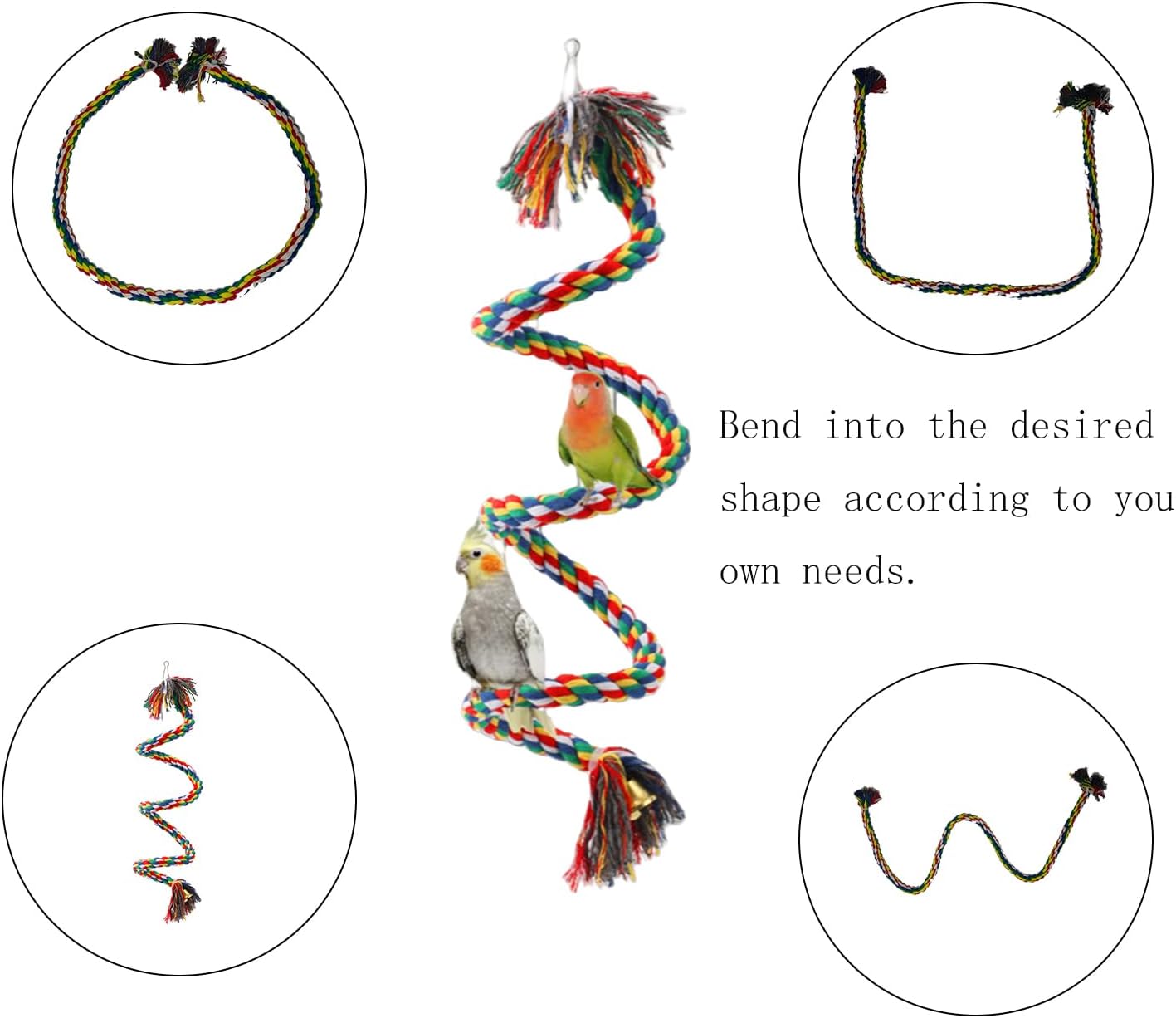 Bird Rope Perch & Birds Swing Set - Bird cage Accessories, 40‘’ Rope perches for Conures, Parrots,Cockatiel,Lovebird,Budgerigar,Parakeet perches for cage,Birds perches