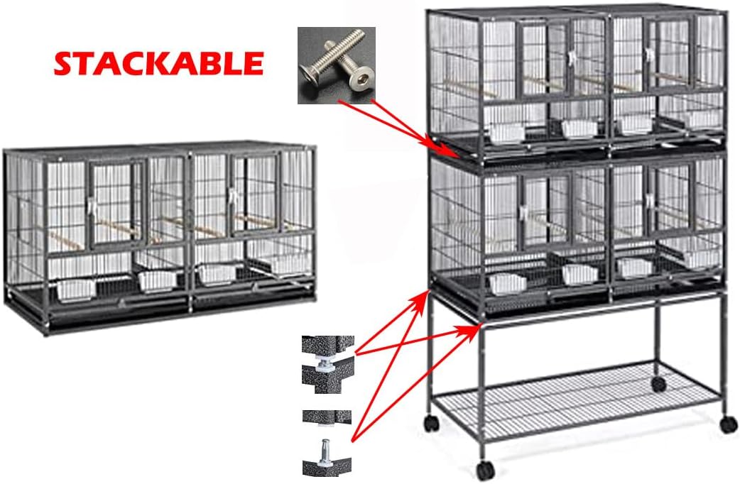 Double Stackable Center Divided Side Nesting Box Doors Breeder Breeding Bird Flight Double Rolling Cage for Aviaries Canaries Cockatiels Lovebirds Finches Budgies Small Parrots