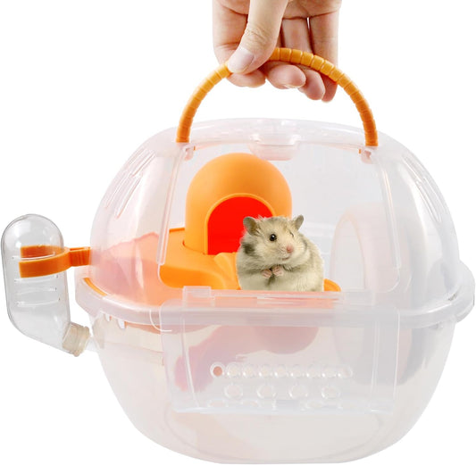 Carrier Cage for Hamster Portable,Lightweight Hamster Travel Carrier with Exercise Wheel Water Bottle,Plastic Small Rat Travel Cage Breathable Orange Outdoor Pet Case for Little Rats Mice