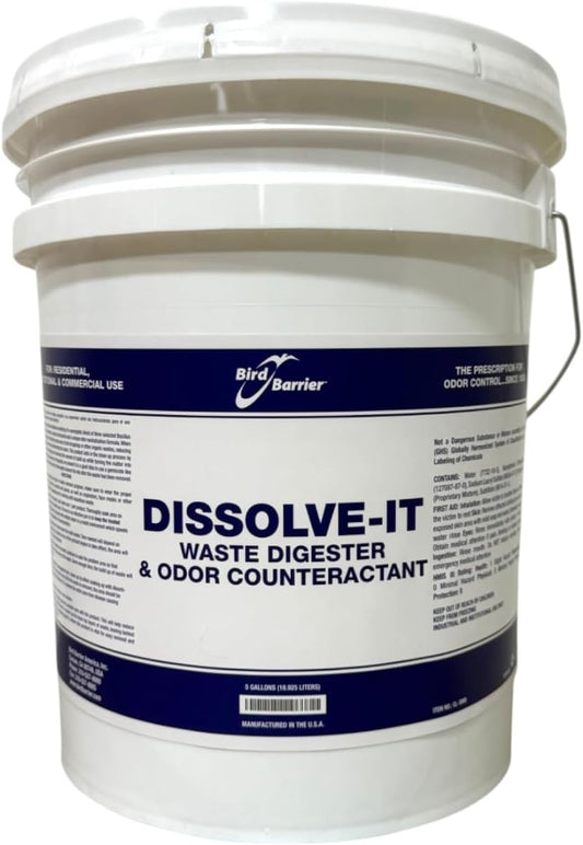 Bird Barrier Dissolve-It Enzyme Cleaner - Bird Dropping - Dissolves Waste – Treat Affected Areas Before Installing Bird Control Products - 5 Gallons Makes 10 Gallons
