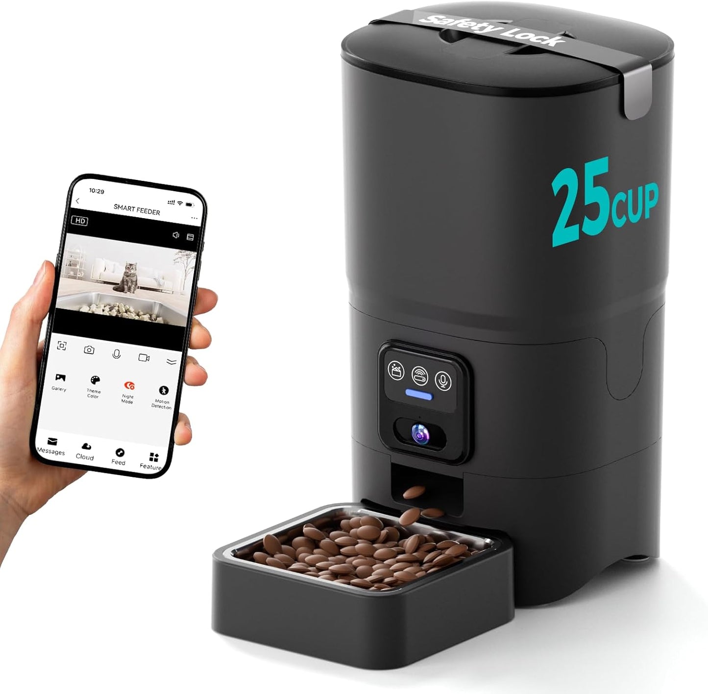 Automatic Cat Feeder,Camera 1080P HD - 6L Pet Feeder, 2.4/5G WiFi Smart App Control, Bluetooth Assist Link,Wide-Angle Lens,Automatic Feeder for Small and Medium-Sized Pets