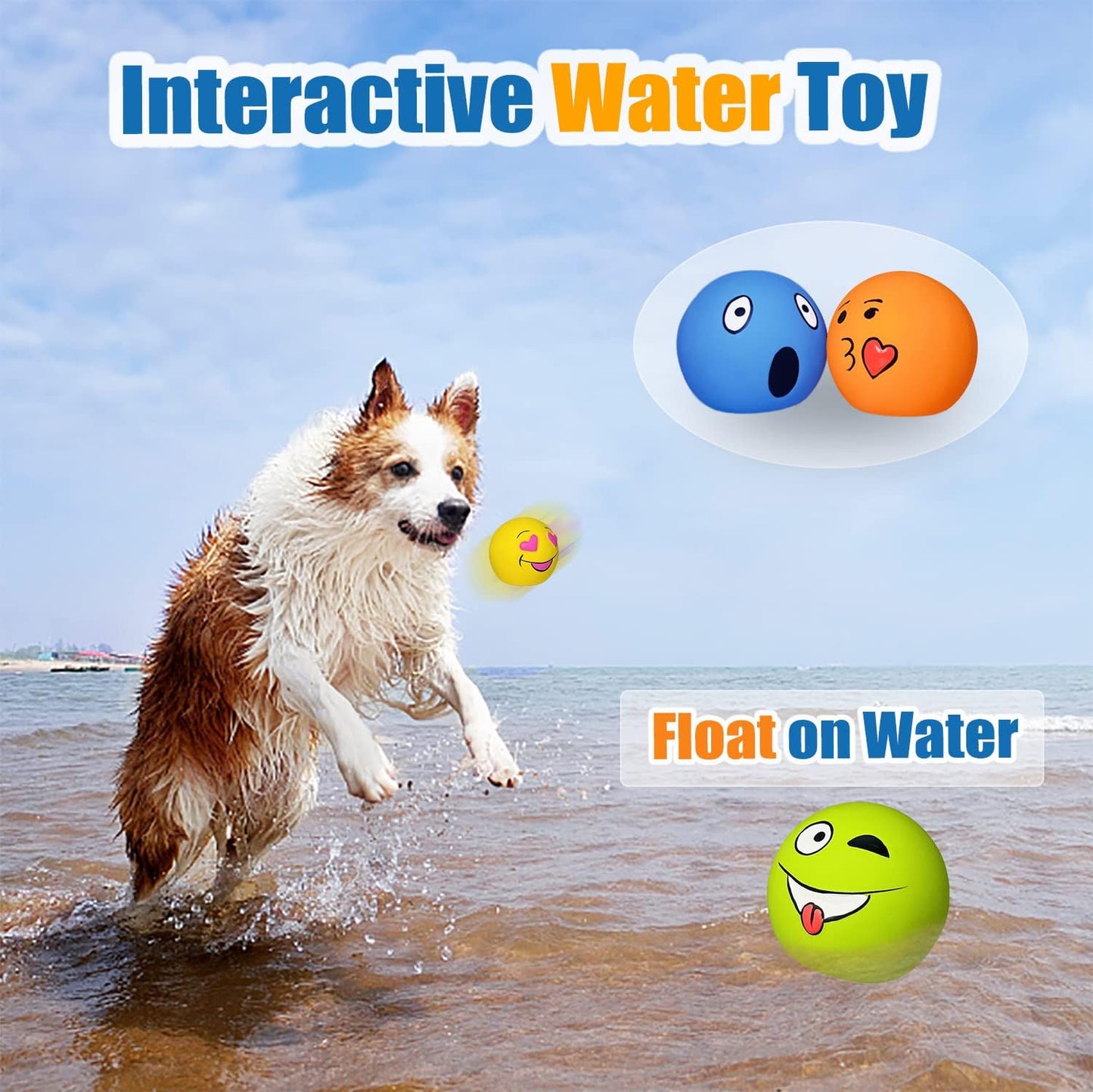 Squeaky Dog Toys for Medium Dogs, Soft Latex Squeaky Dog Balls, Smile Dog Toys 6pcs Round Balls for Small, Medium Breeds