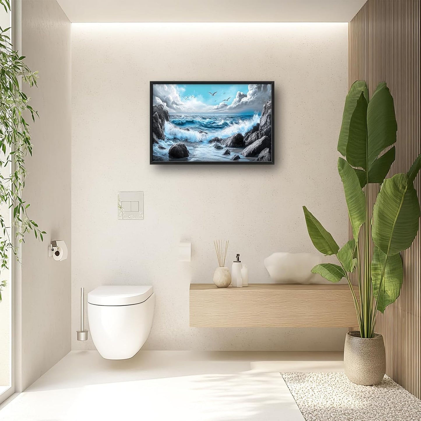 Extra Large Framed Abstract Sea Ocean Wall Art,Black and White Wall Decor, Coastal Seashore Pictures for Living Room,Canvas Print Painting Modern Artwork Bedroom Office Bathroom 36L x 24W