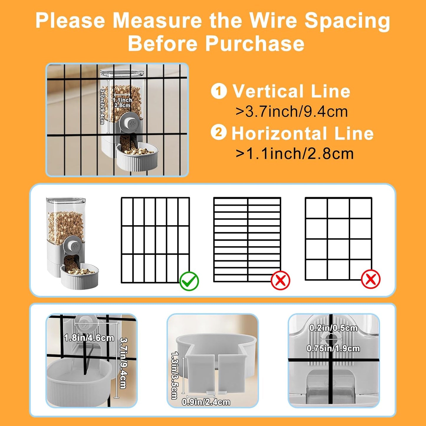 Auto Gravity Food Dispenser for Cage Hanging, 41OZ Capacity Hanging Automatic Pet Cage Feeder, Food Bowl for Cats Dogs Rabbit Ferret Chinchilla Bird Hedgehog Guinea Pig (Grey)