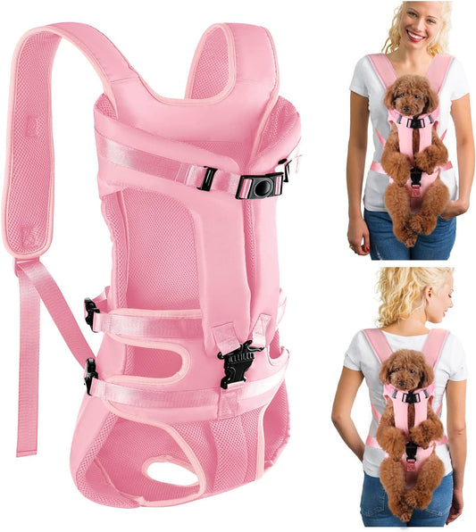 Lukovee Dog Backpack Carrier, Legs Out Easy-fit Dog Front Carrier for Small Medium Dogs, Adjustable Hands Free Dog Chest Carrier for Hiking Cycling (Pink,X-Large)