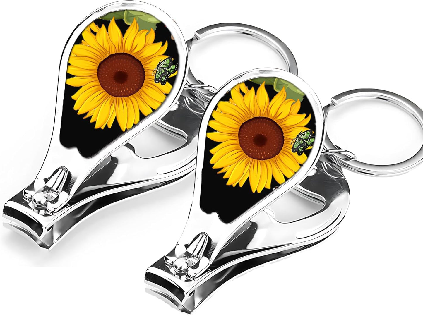Nail Clippers with Key Chain Cute Stainless Steel Nail Cutter with File Professional Toenail Clipper for Men Multifunction Toenail Clipper 2 Pack Nique Cutter for Adult(Big Sunflower)