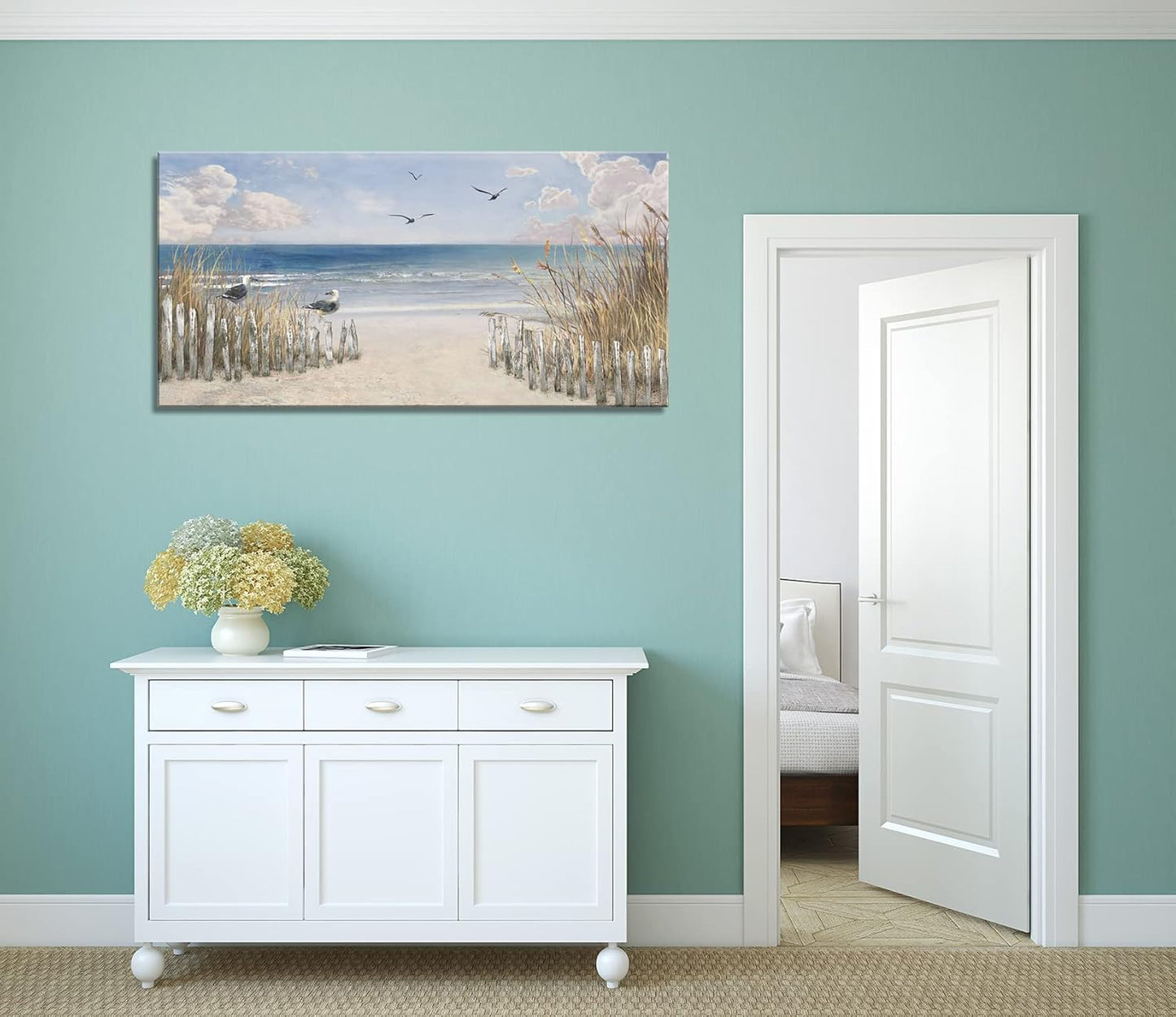 XXMWallArt FC3762 Sandy Beach Wall Art Canvas Print Wall Art Seascape Blue Print Home Decor Abstract Coastal Picture Modern Ocean Artwork for Living Room Bedroom Bathroom Office Decor