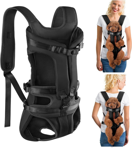 Lukovee Dog Backpack Carrier, Legs Out Easy-fit Dog Front Carrier for Small Medium Dogs,Adjustable Hands Free Dog Chest Carrier for Hiking Cycling (Black,X-Large)