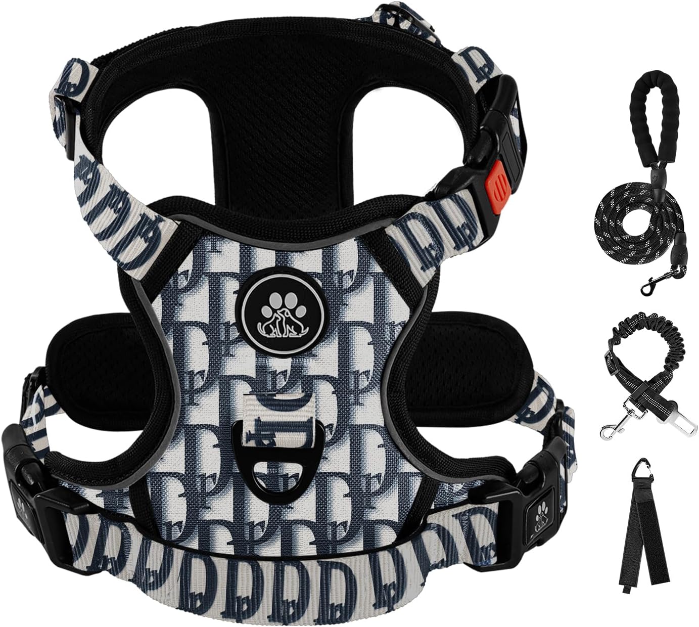 IVY&LANE No Pull Dog Harness with Leash Set, Reflective No Choke Pet Vest,Adjustable Oxford Dog Vest Harness with Easy Control Handle for Large Dogs (Vintage Blue,L)