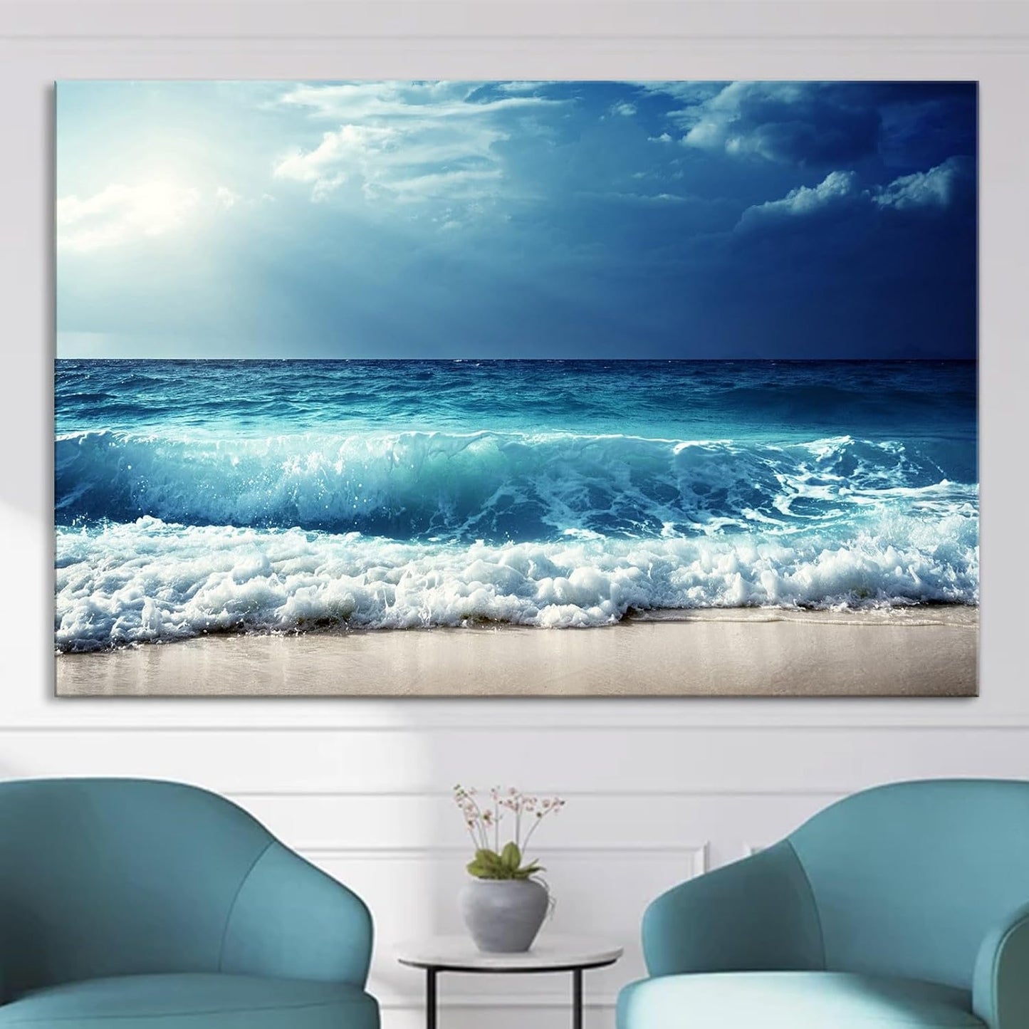 Nature Wall Art Prints - Ocean Forest Mountain Lake Canvas Landscapes - Small to Extra Large Living Room Bedroom Kitchen Bathroom Décor (Summer Ocean Beach, 16L" x 24W")