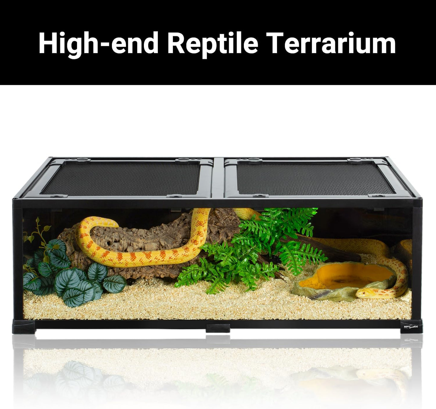REPTIZOO 34 Gallon Glass Reptile Terrarium, 36" x 18"x 12" Wide & Low Reptile Tank Snake Terrarium with Double Top Cover Well Ventilation Terrarium for Scorpions, Spiders, Geckos, Snakes, Tortoises