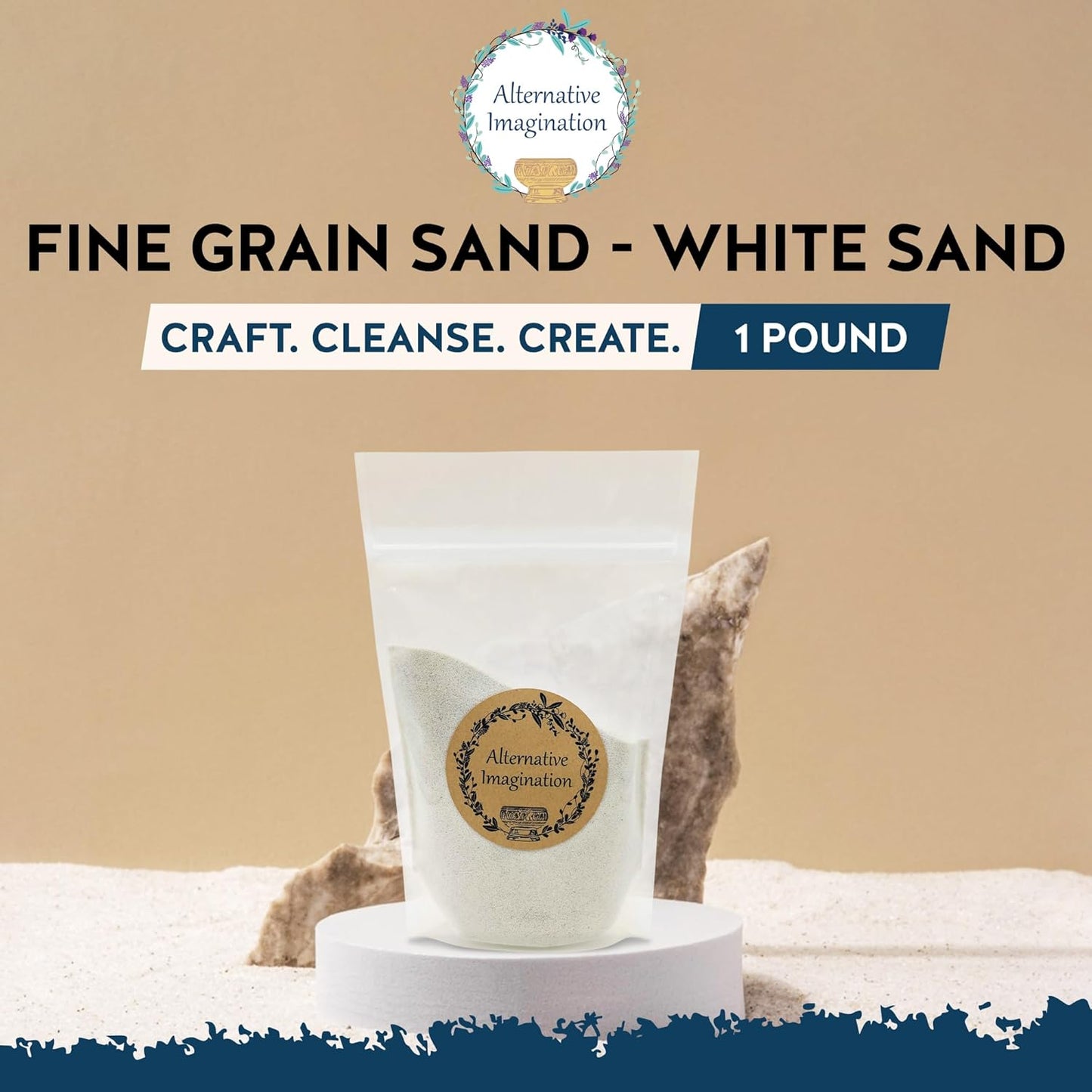 White Sand - Fine Sand for Zen Garden, Resin Incense Burner, Smudge Bowl, Ritual Incense, Cast Iron Cauldron, Unity Ceremony, Sensory Bin Table, Mandalas, Crafts by Alternative Imagination (1 Pound)