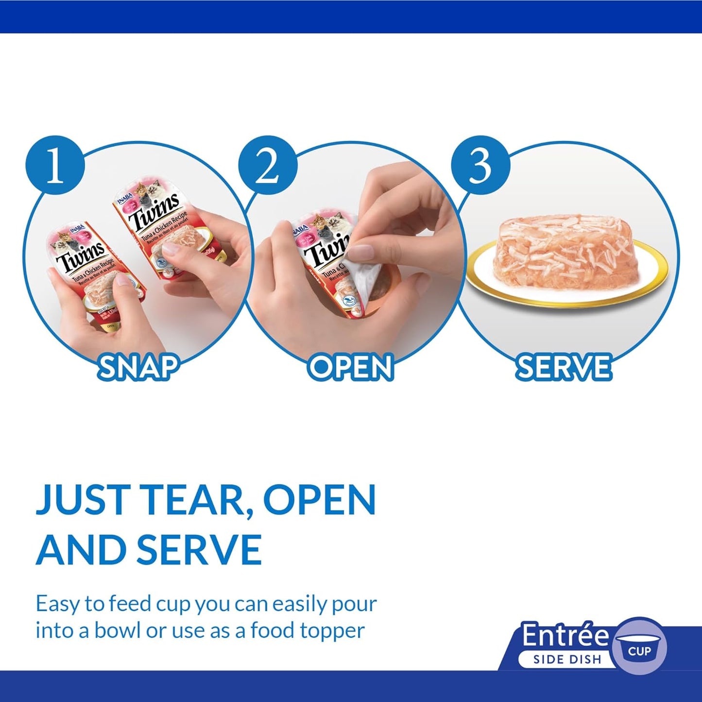 INABA Twins for Cats, Side Dish/Topper Cups, 1.23 Ounces per Serving, 16 Servings, Tuna & Chicken with Salmon Recipe