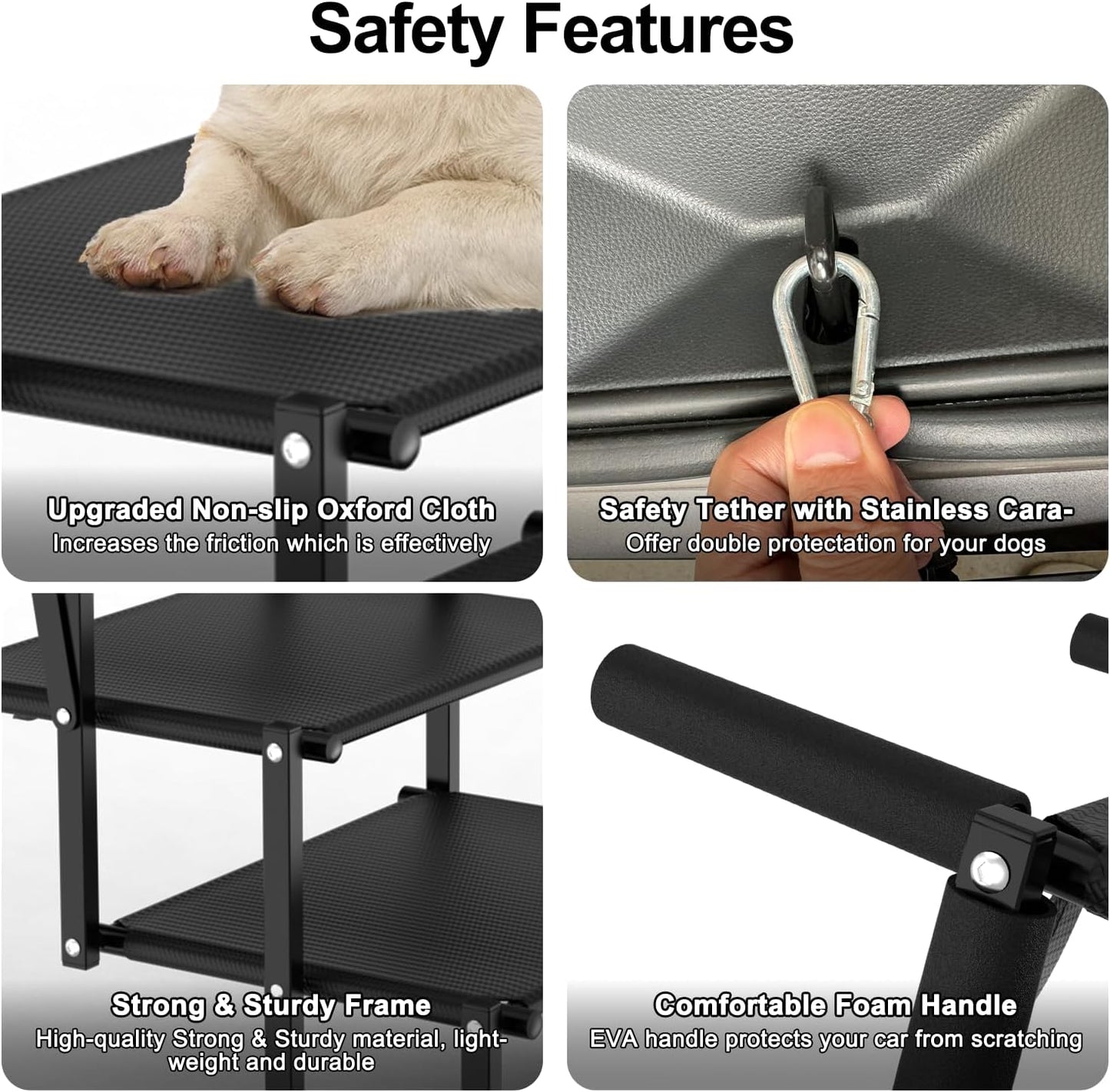 Extra Wide Dog Stairs for Large Dogs, Foldable Dog Ramp for Car with Non-Slip Surface, Lightweight Dog Stairs for Cars, Dog Steps for Cars, SUV, High Beds, Truck, Supports up to 250 lbs, 4 Steps