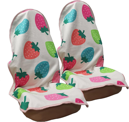 Car Seat Cover Protector Front Seats,for Gym Workout,Running,Swimming,Beach and Hiking,Waterproof Sweat Towel Bucket Seat Covers for Cars SUV Trucks (Strawberry, 2Pcs)