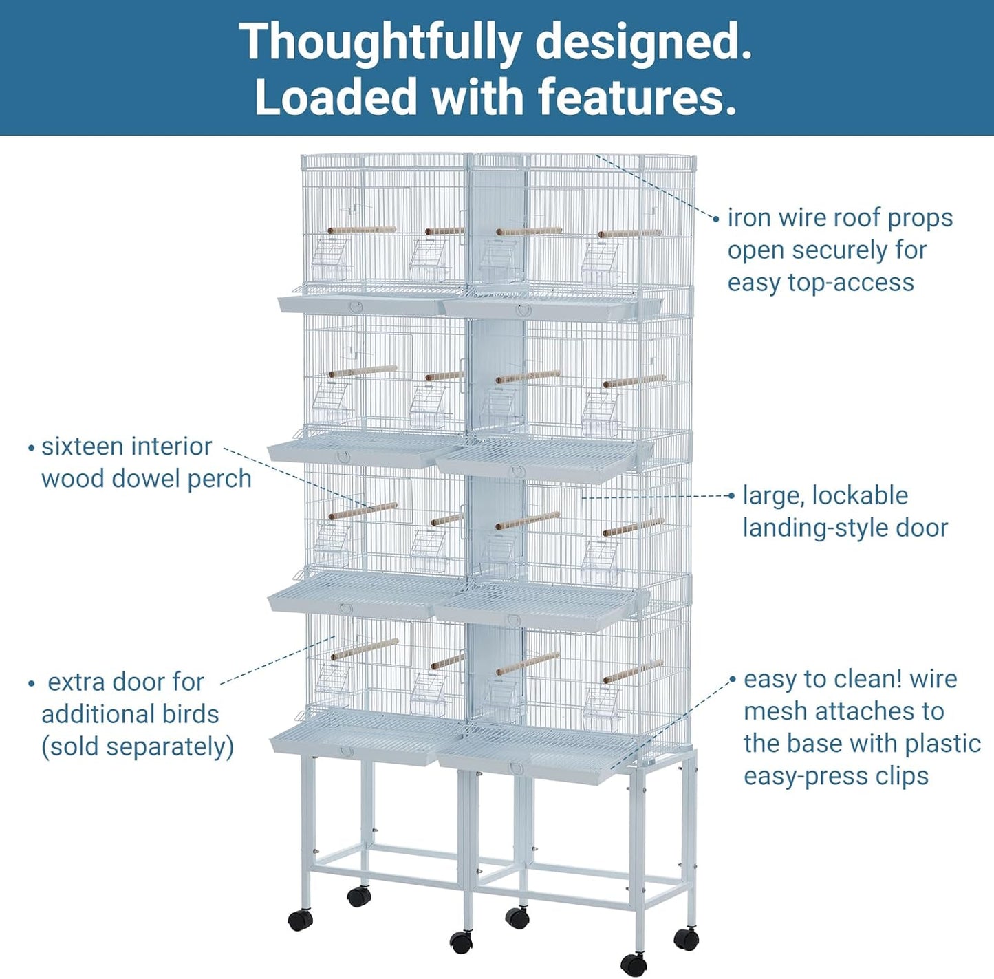 Lot-4 Breeding Bird Cage, Parrot Cage, Stackable Center Divided Breeder,Seperate Removable Tray, Removable Divider, Lockable Caster, for Birds and Finch