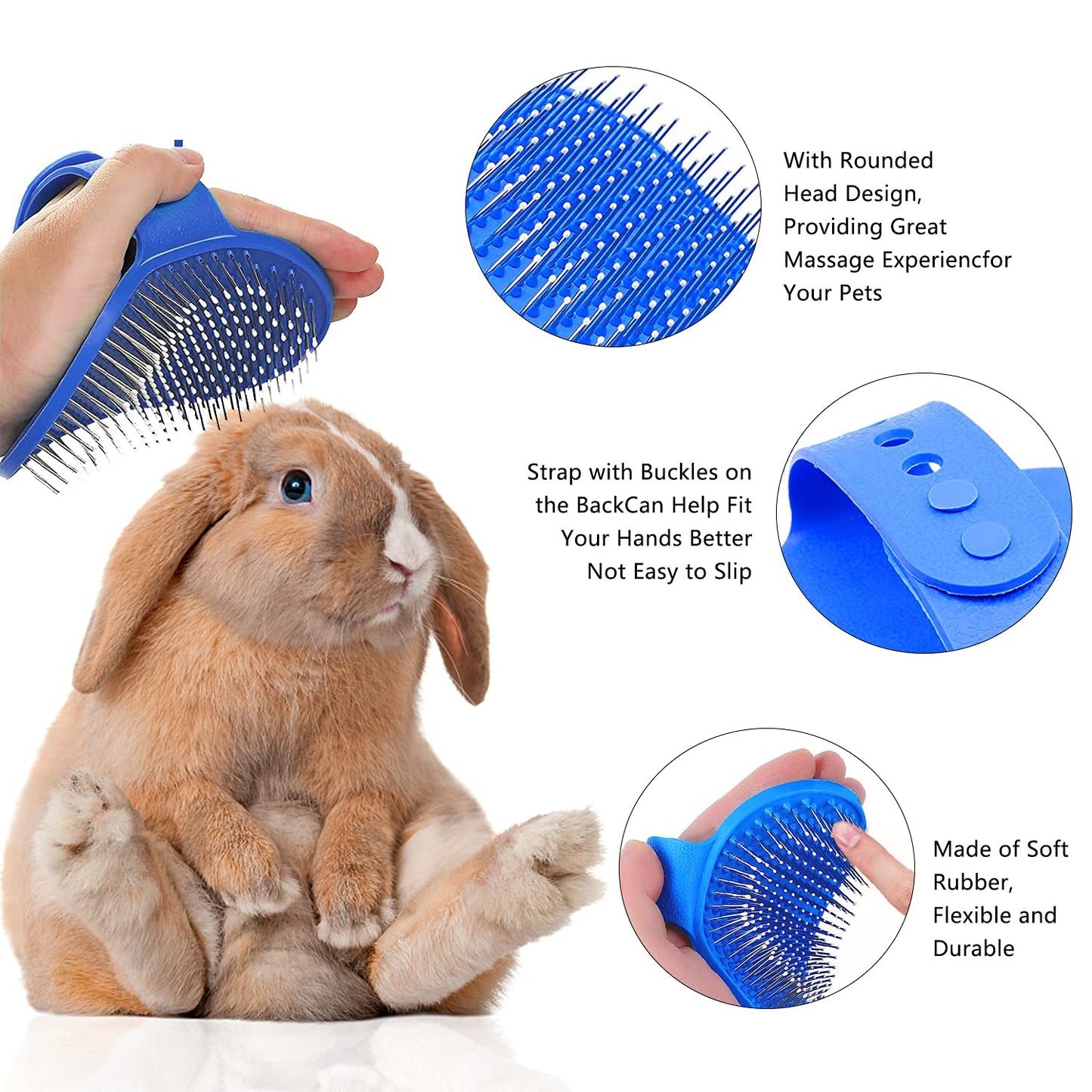 7-Piece Small Pet Grooming Kit with Brush, Nail Clippers, and Adjustable Strap for Rabbits, Hamsters, Guinea Pigs (Blue)
