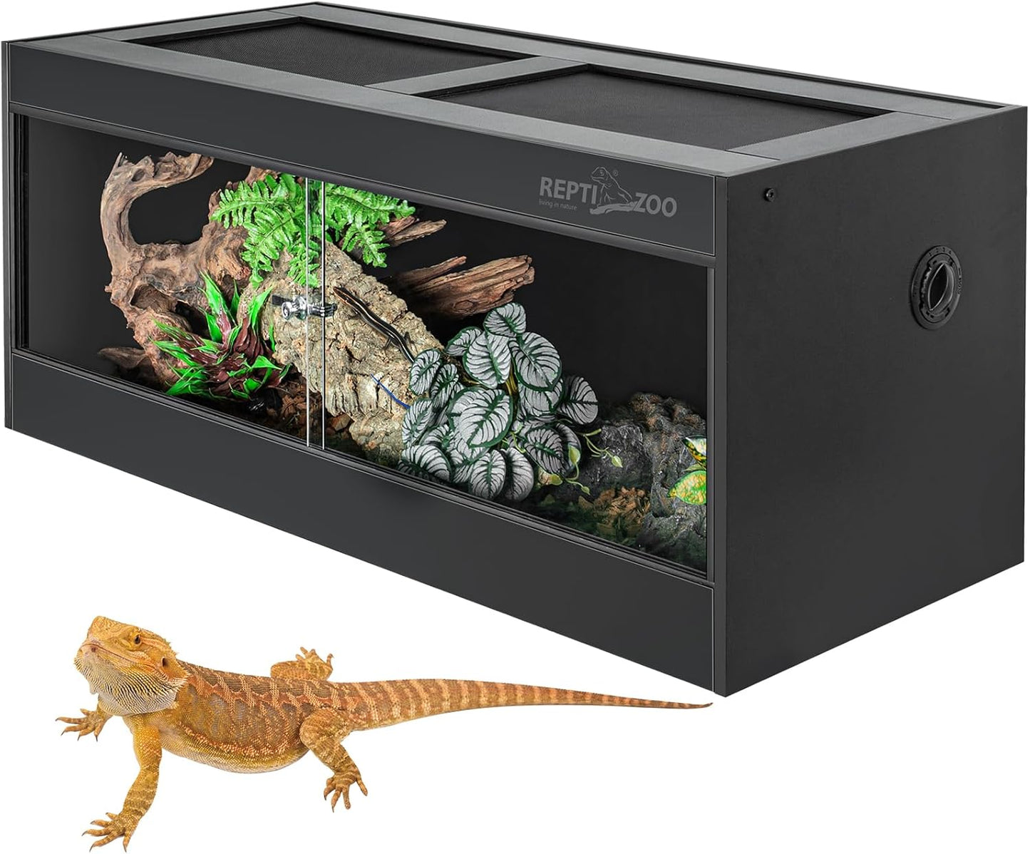 REPTI ZOO 68 Gallon PVC Reptile Terrariums, 48x18x18 Reptile Tanks Enclosure for Bearded Dragon Ball Python Snake Gecko, PVC Reptile Lounge Habitat with Glass Sliding Door & Top Screen Ventilation