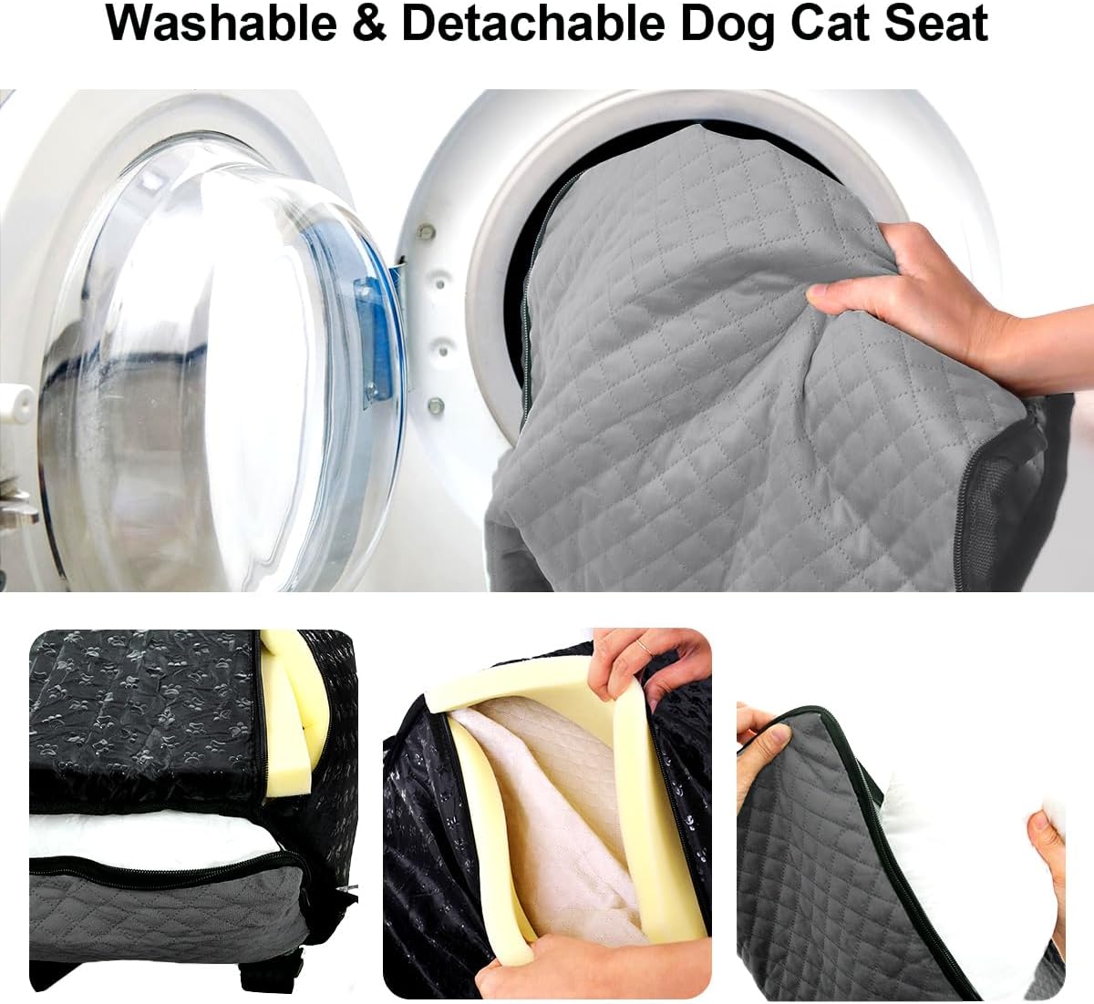 Dog Car Seat for Small Medium Dogs Up to 40lbs, Detachable Washable Soft Pet Booster Travel Bed for Front & Gray Seat with Safety Leash Belt