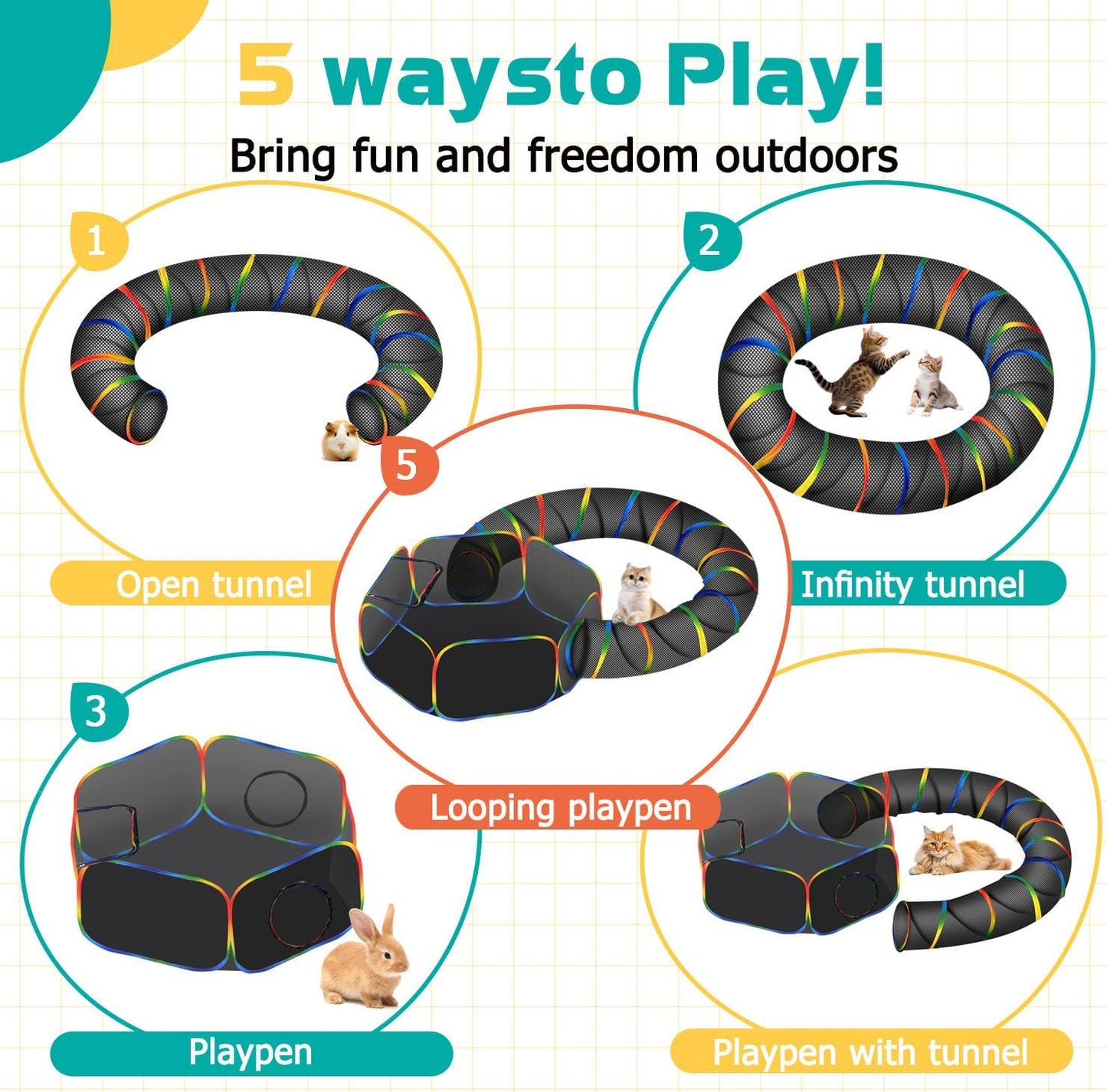 LUCKITTY Outdoor Rainbow Cat Enclosures Playground,Outside House for Indoor Cats Include Portable Tent, Circle Cat Playpen Tunnel Catio, for Cats, Kitty and Small Animals,Within Storage Bag