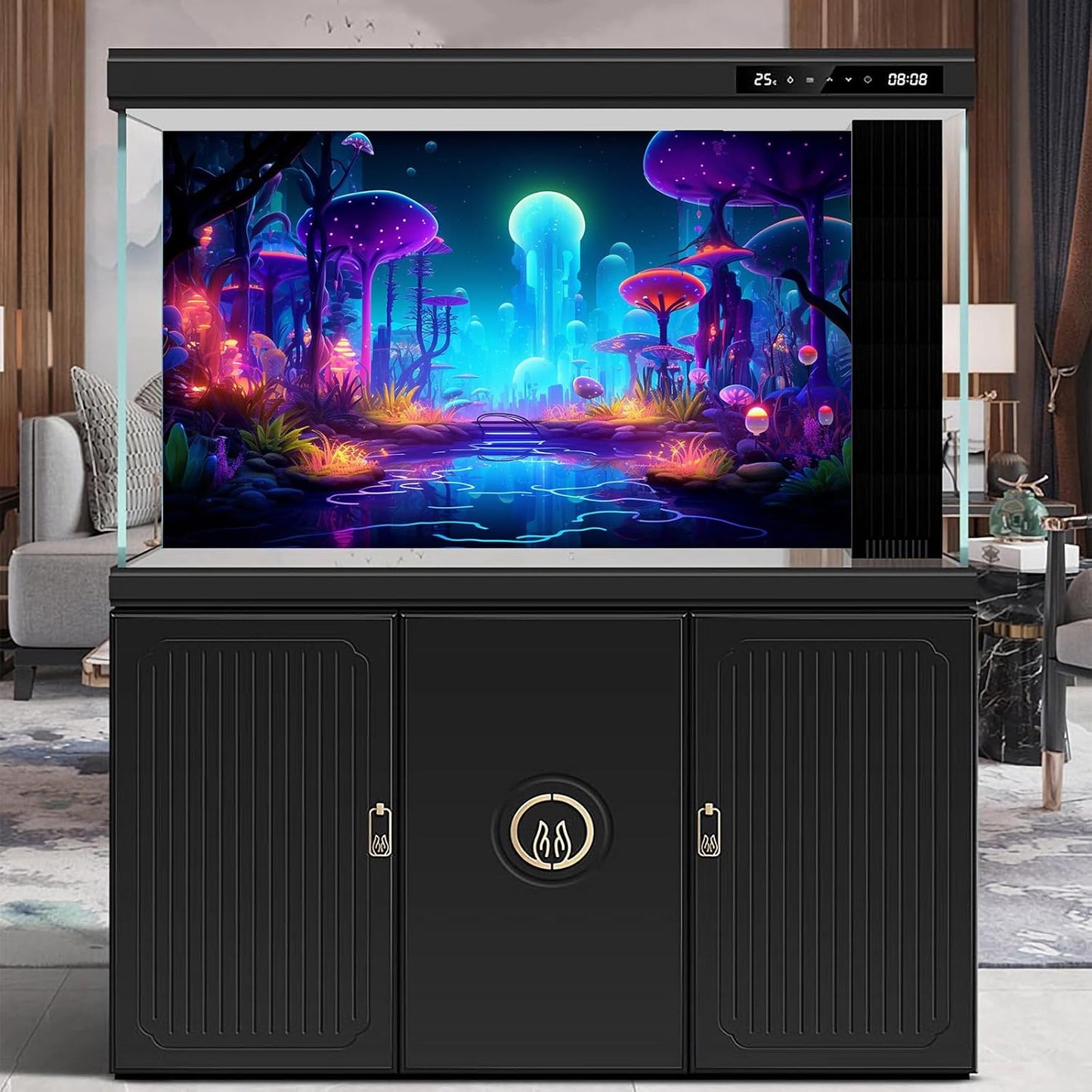 Fantasy Forest Aquarium Background Mysterious Plants Abstract Mushrooms Cartoon Style Forest Terrarium Backdrop Tranquil Stream Fish Tank Background Wallpaper Poster Decor Vinyl 36x18in