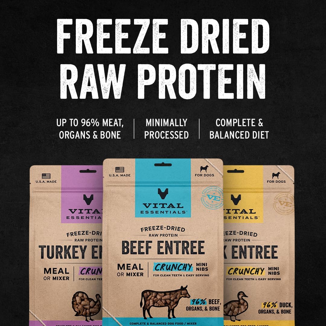 Vital Essentials Freeze-Dried Raw Turkey Meal or Mixer Dog Food Crunchy Mini Nibs, 25 oz