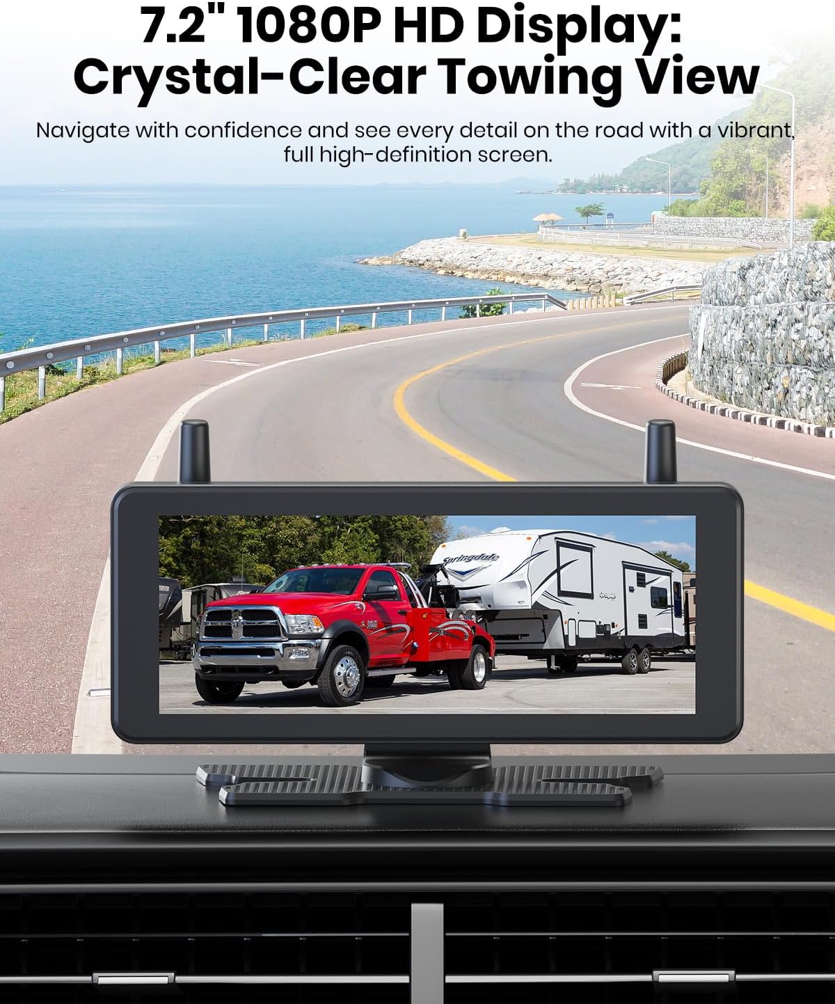 AUTO-VOX Wireless Backup Camera Magnetic:7.2" 1080P HD DVR Recording Monitor,No Wiring 1 Min Install Dual Antenna RV Back Up Camera,IP69K Waterproof with IR Night Vision for Truck,Camper,Trailer