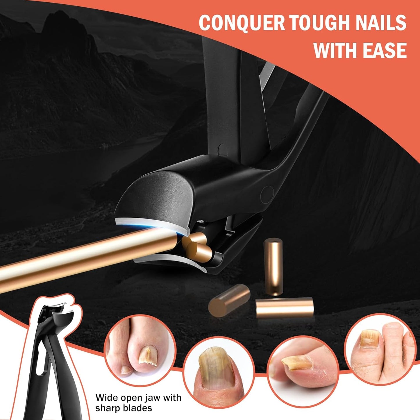 BEZOX Ergonomic Angled Head Senior Toenail Clipper for Thick and Ingrown Nails - Large Finger Nail Clippers Adult with Metal Nail File, Premium Nail Cutter Trimmer for Men and Women - Black