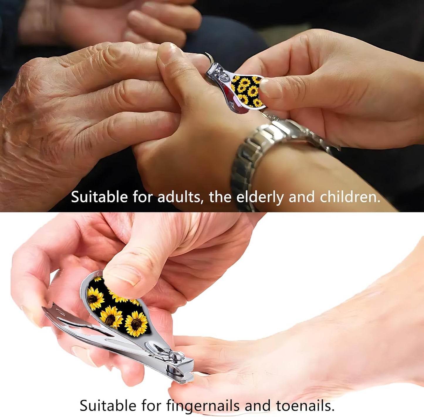 Nail Clippers with Key Chain Cute Stainless Steel Nail Cutter with File Professional Toenail Clipper for Men Multifunction Toenail Clipper 2 Pack Nique Cutter for Adult(Sunflower)