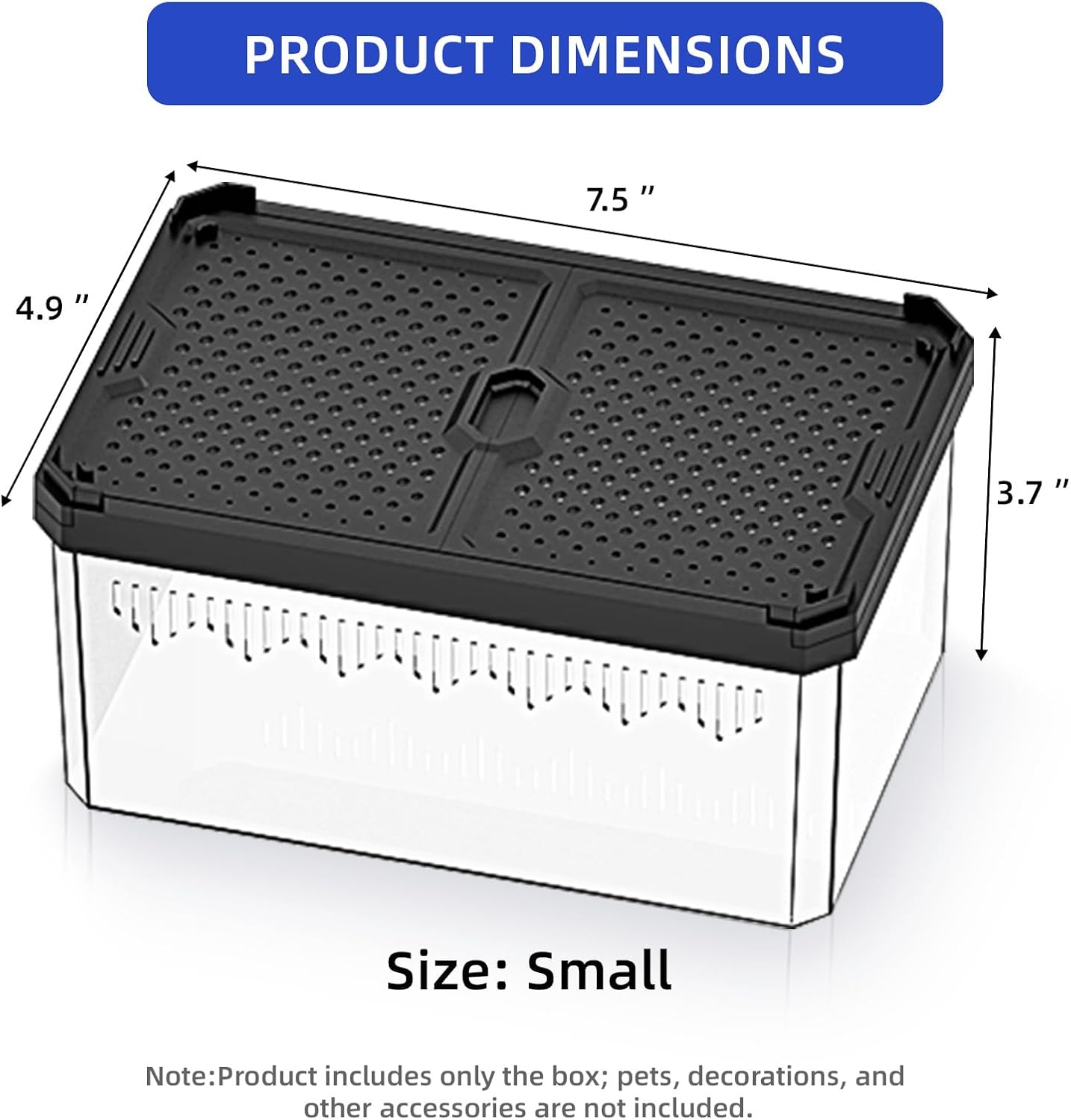 High-Transparency Reptile & Insect Enclosure Terrarium with Magnetic Door, Excellent Ventilation, Easy Cleaning, and Strong, Long-Lasting Build for Gecko, Tarantula, Hermit Crab (7.5x4.9x3.7 Inch)