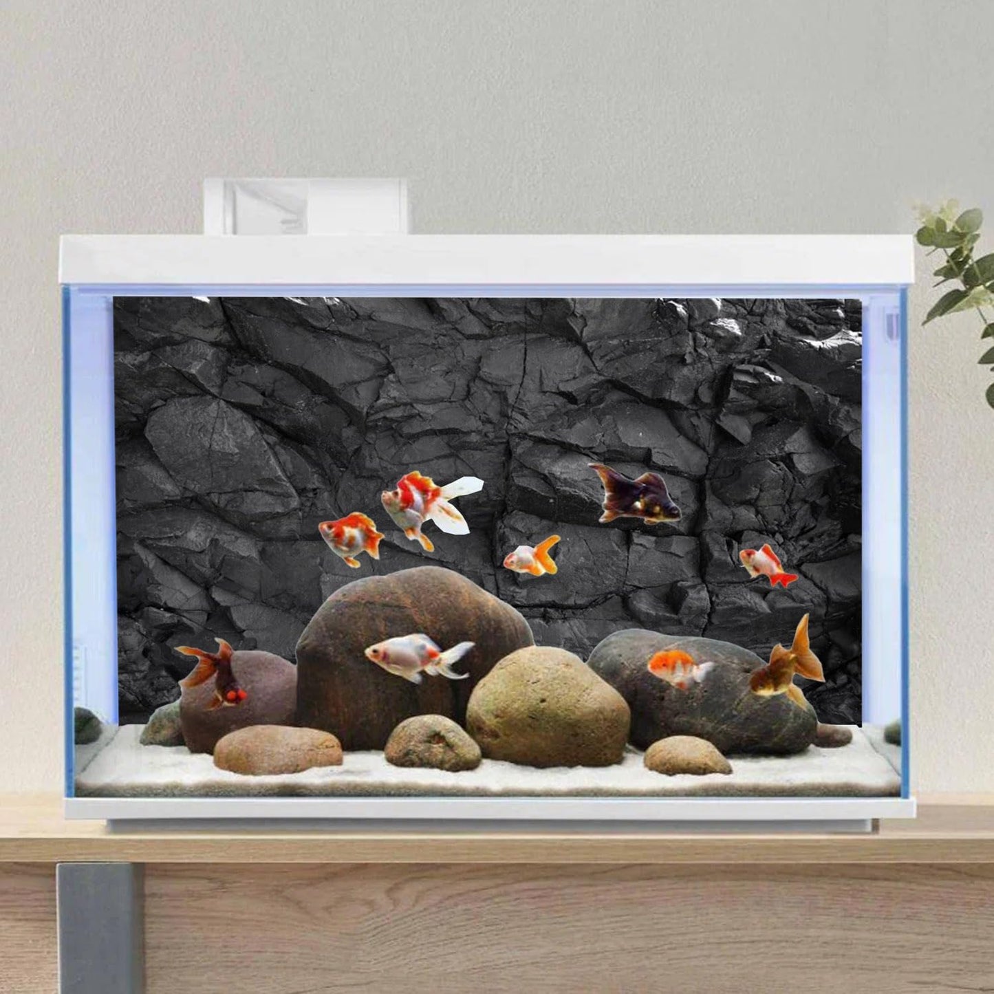 AWERT 60x24 inches Stone Aquarium Background Black Rock Fish Tank Background Rocky Terrarium Background Durable Polyester Background