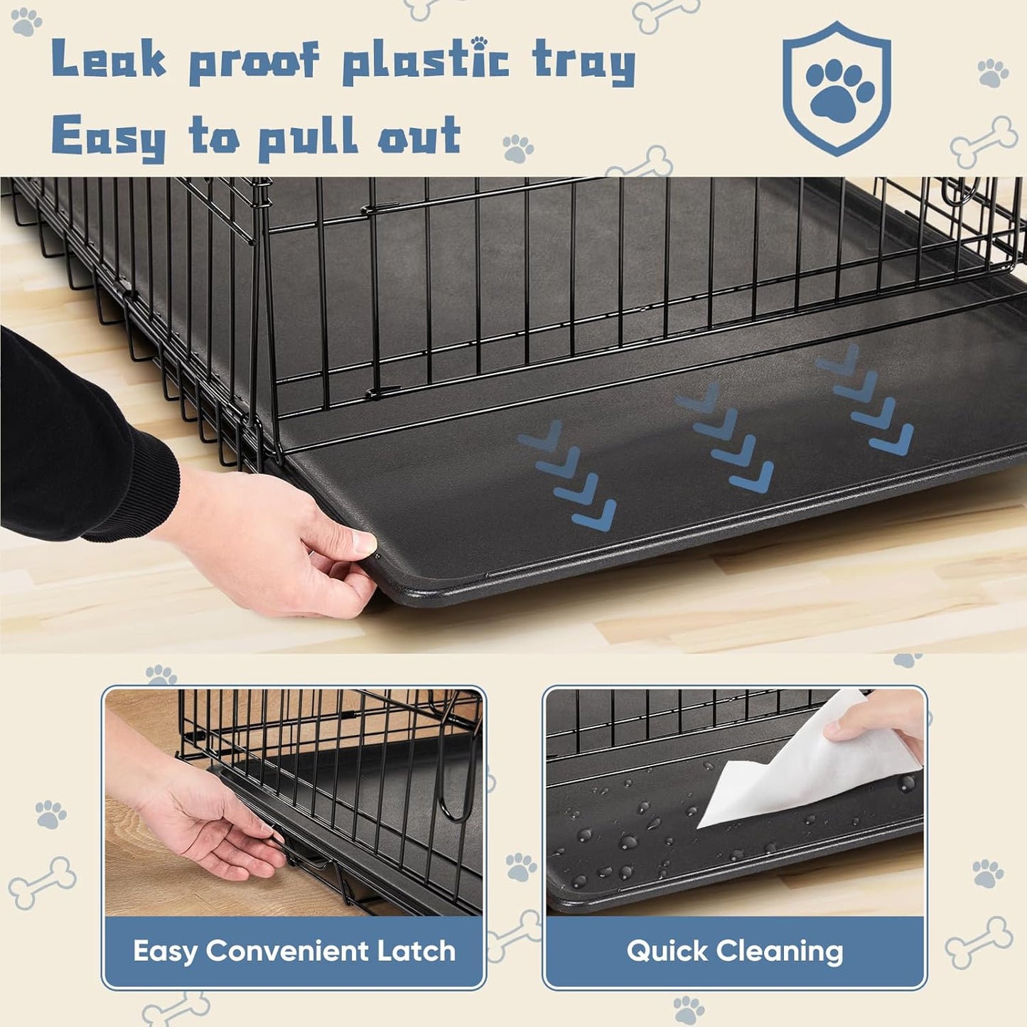 DUMOS Dog Crate, 30 Inch Medium Single Door Dog Cage with Divider Panel and Plastic Leak-Proof Pan Tray, Folding Metal Wire Pet Kennel for Indoor, Outdoor, Travel