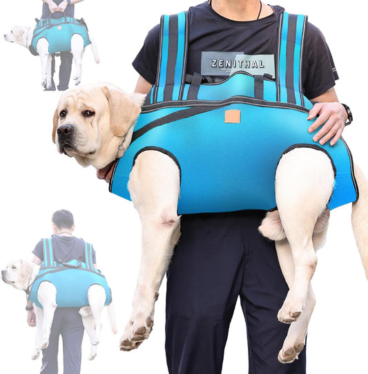 Dog Lift Harness Backpack Carrier for Large Dogs, Full Body Sling with Handle, Dog Harness for Joint Injuries, Arthritis, Ideal for Stairs, Elderly Dogs (Blue XXX-Large 66-83 LBS)