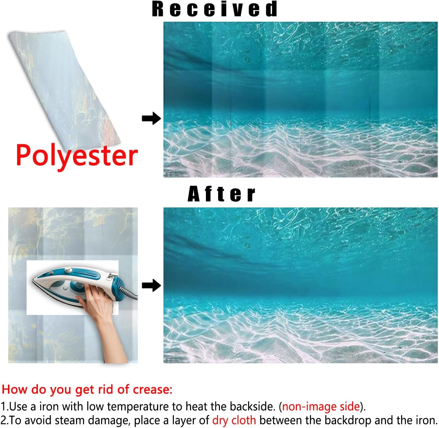 60X24IN Natural Undersea Aquarium Background, Undersea Beach Fish Tank Background, with 8 EVA Double-Sided Tape