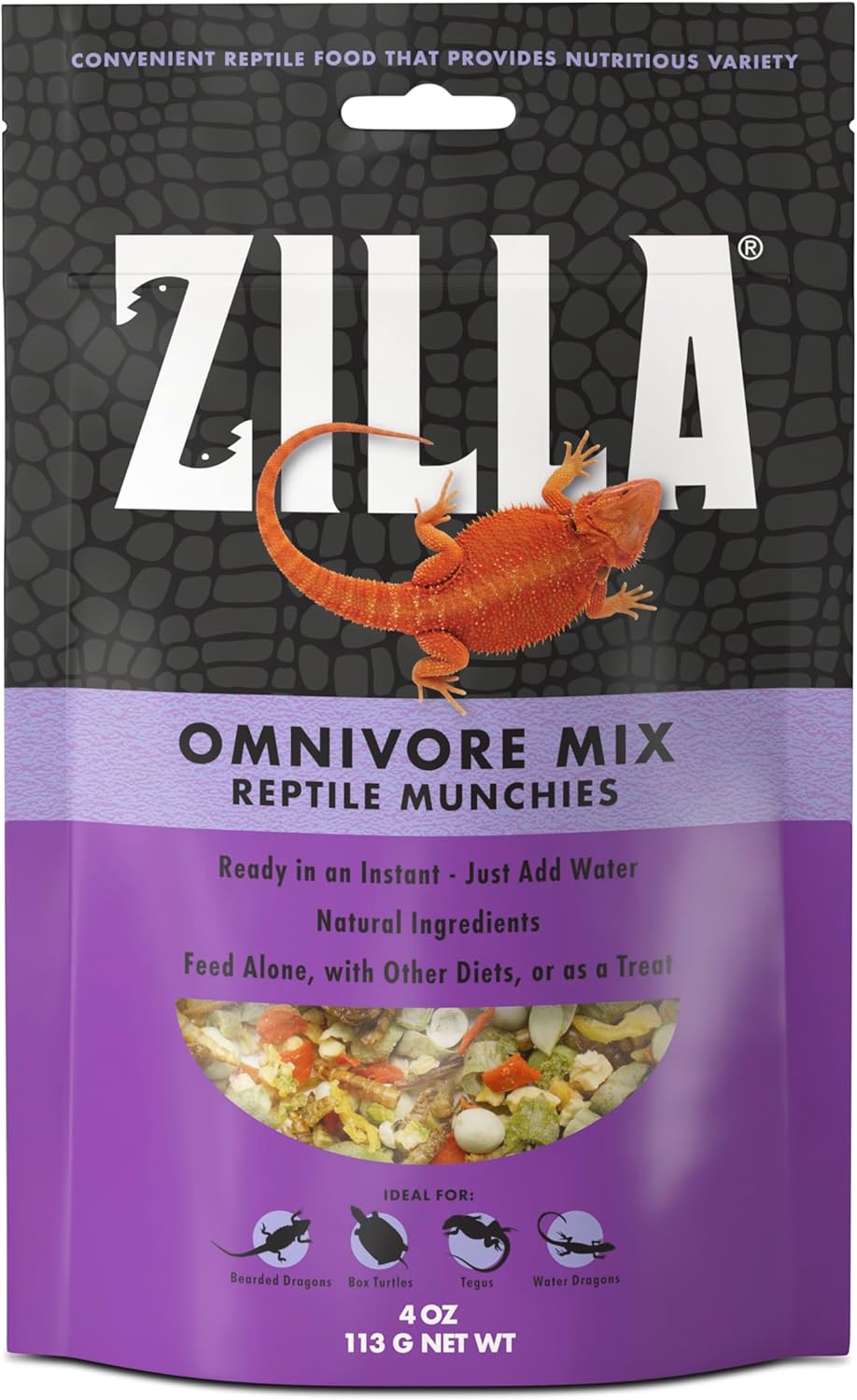Zilla Reptile Munchies, Omnivore Mix, Dehydrated and Sun Dried Vegetables and Insects, 4 Ounces