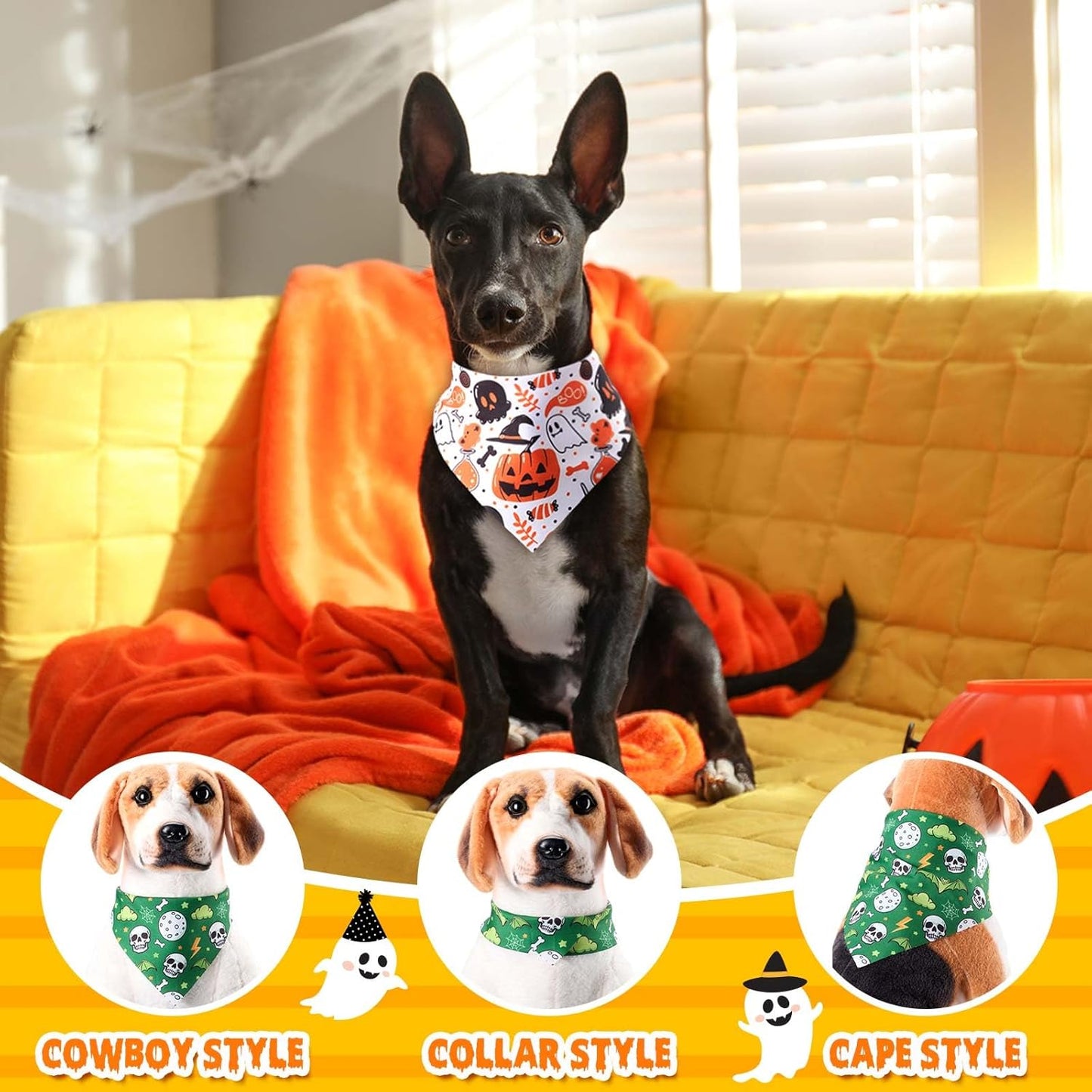 Sanwuta 120 Pcs Halloween Dog Bandanas Bulk, 40 Styles Adjustable Triangle Pet Scarves, Soft Washable Halloween Dog Cat Accessories for Small Medium Large Dogs, Puppy Costumes and Party Dress up