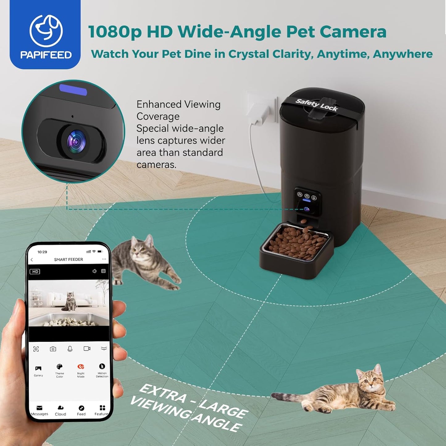 Automatic Cat Feeder,Camera 1080P HD - 6L Pet Feeder, 2.4/5G WiFi Smart App Control, Bluetooth Assist Link,Wide-Angle Lens,Automatic Feeder for Small and Medium-Sized Pets