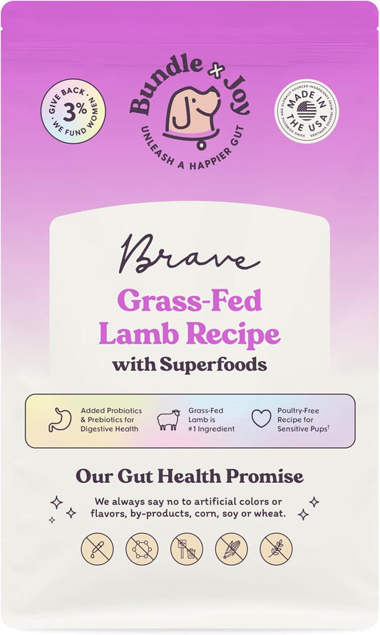 Brave Probiotic Dog Food Dry, Lamb, 18lb Bag, Natural Grain Free Adult Kibble for Digestive Health Made with Real New Zealand Lamb, 20 Plant Based Superfoods, Corn, Poultry & Soy Free