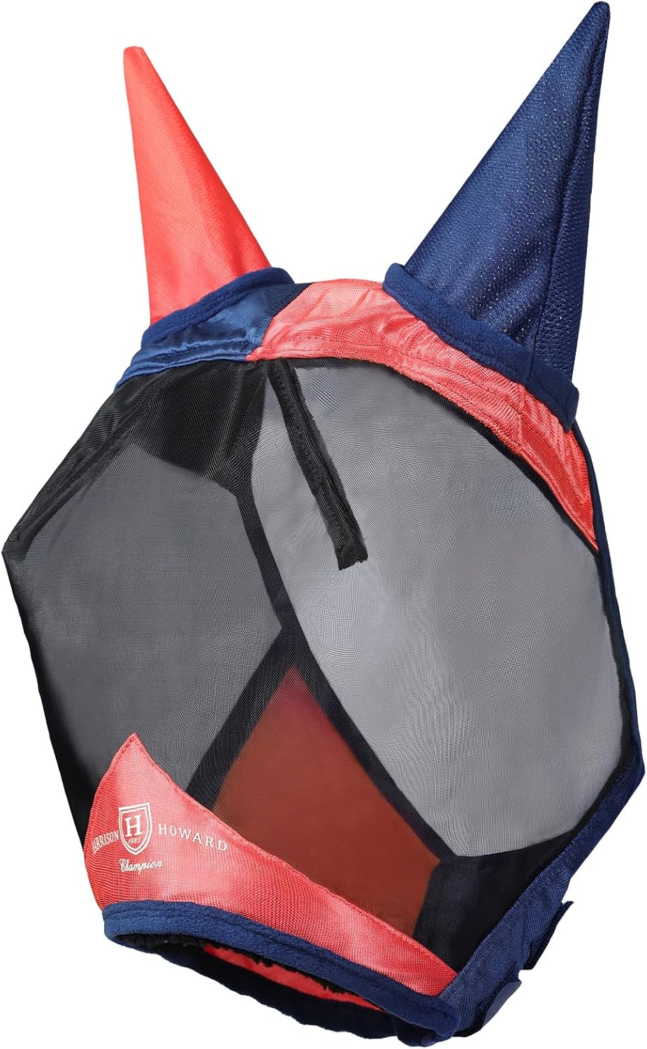 Harrison Howard Pro Luminous Horse Fly Mask Large Eye Space Half Face with Ears UV Protection for Horse Coral Orange/Navy M