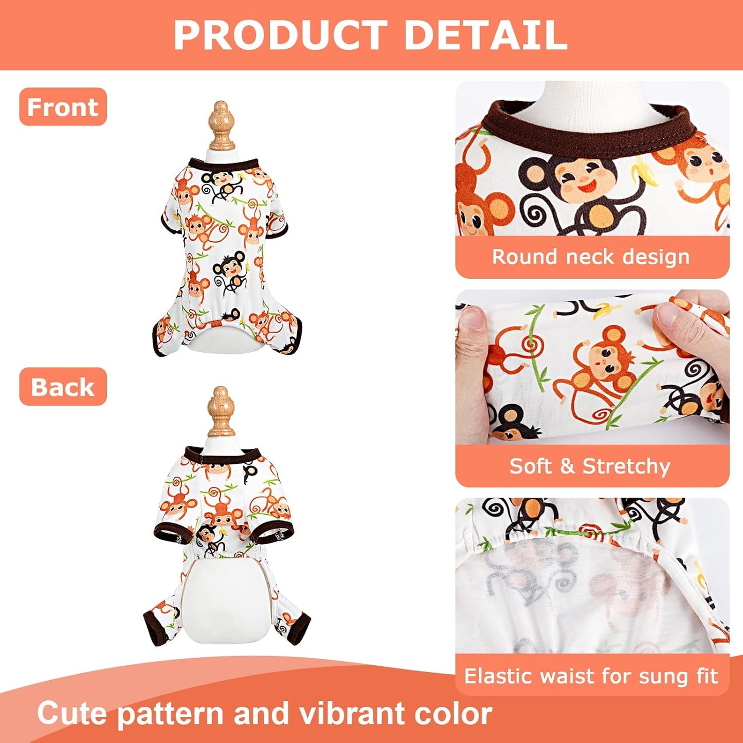 Dog Pajamas Pjs Spring Summer Dog Clothes for Small Dogs Girl - Boy - Medium Size Dogs, Soft Stretchy Puppy Clothes Doggie Onesies Cat Pet Jammies Outfit (Cute Monkey, X-Large)