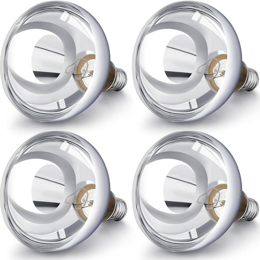 VIHOSE 4 Pack 150 Watt Heat Lamp 120v R40 Heat Lamp Bulbs Glass Incandescent Light Bulbs Incandescent Heating Lightbulbs for Reptiles Chicks Food Puppies Bathroom, Use E26 Base (Silver)