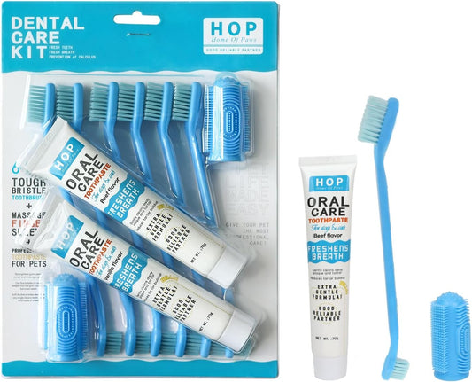 HOP Pet Toothbrush Kit 10PCS Cats Dogs Dental Care Soft Bristles Finger Toothbrush Set Toothpaste Fresh Breath Dog Oral Care Kit Suitable for All Pets Home of Paws