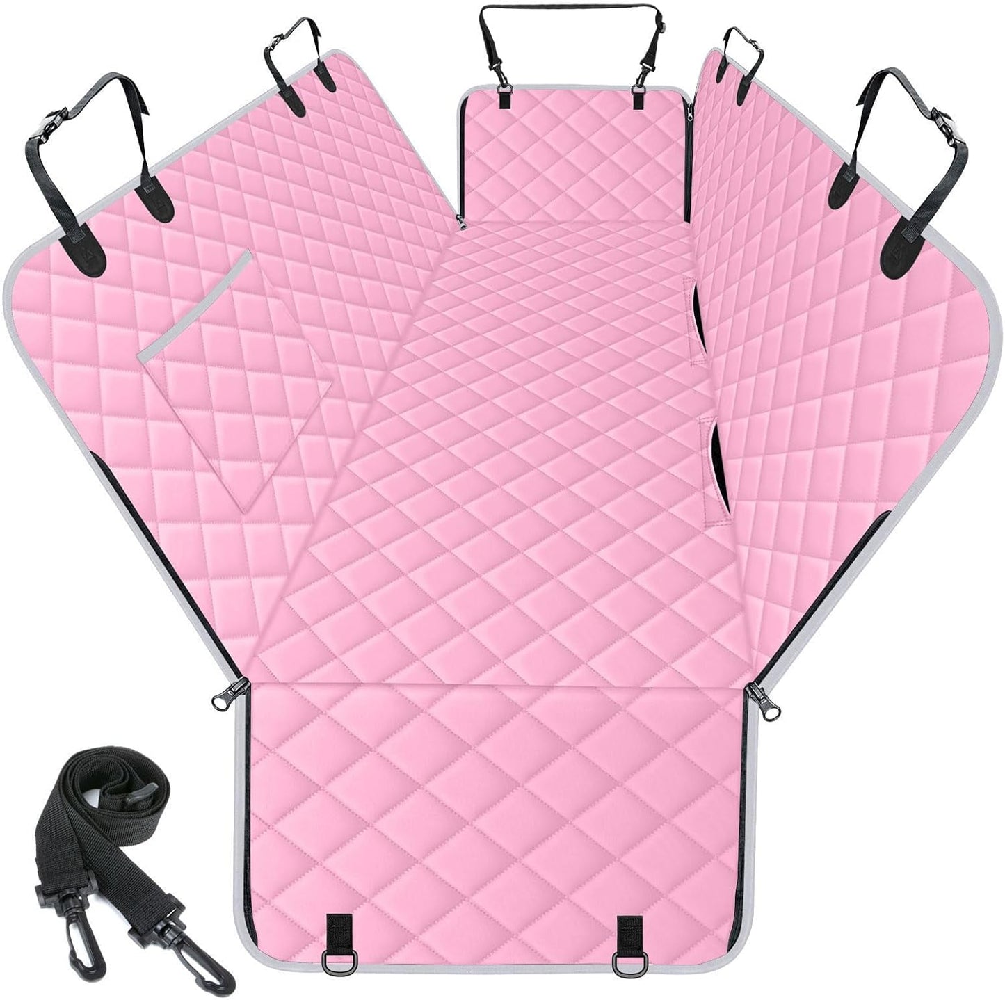 Waterproof Dog Car Seat Cover for Back Seat - Durable, Scratch Proof Pet Hammock with Nonslip Design & Storage Pockets, Fits Cars, SUVs, Trucks - S, Pink/Grey