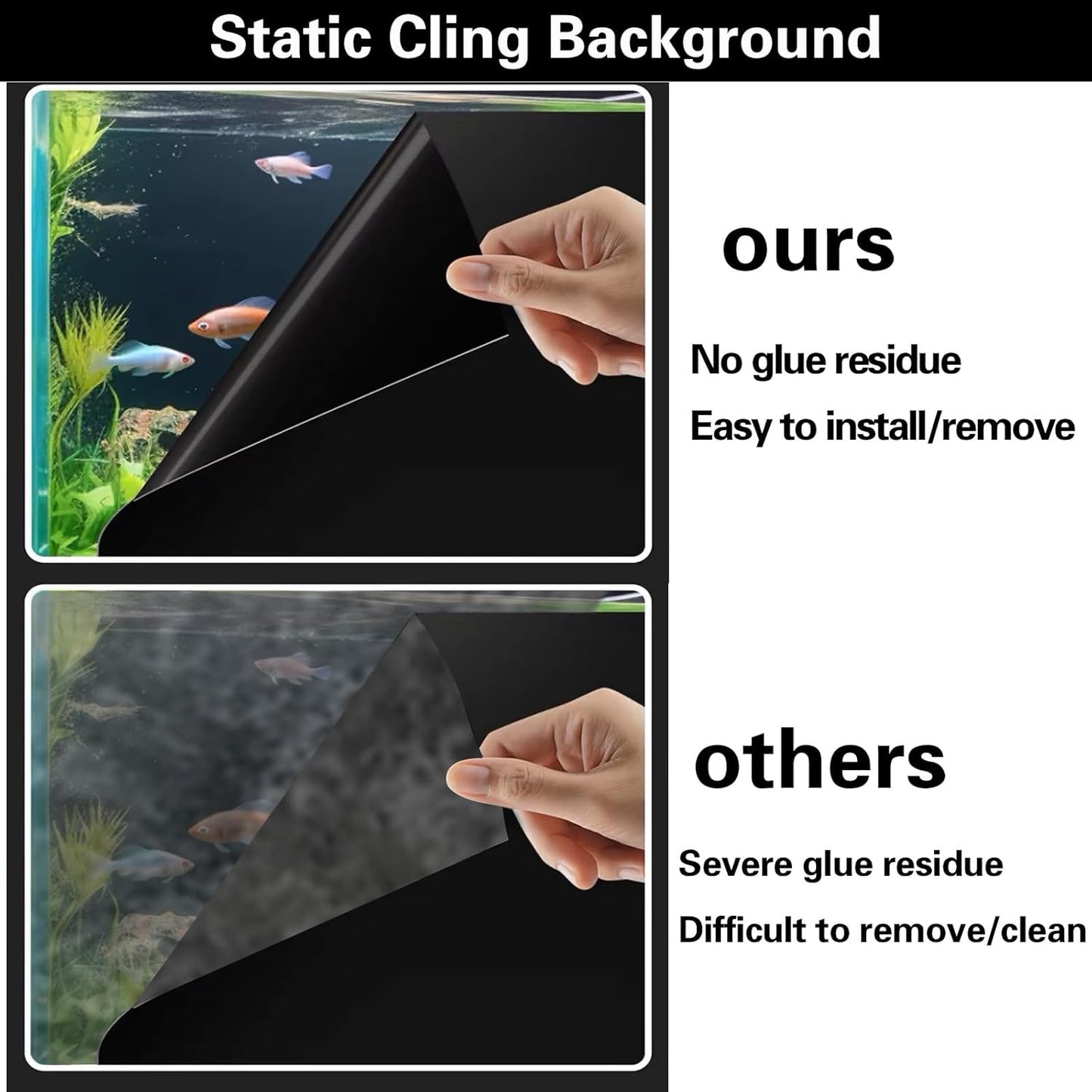 Fish Tank Aquarium Background - Black, Electrostatic Adhesion, Glue-Free, Easy Installation, Traceless Removal, Size 11.8 X 39 Inch