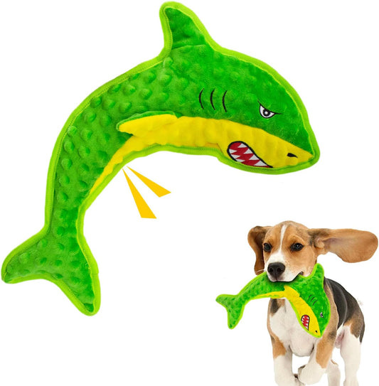 Squeaky Dog Toy No Stuffed Dog Toys,Green Shark Puppy Toys for Small Medium Large Breed pups Teething Interactive Toy to Keep Them Busy, Best Christmas Birthday Gift